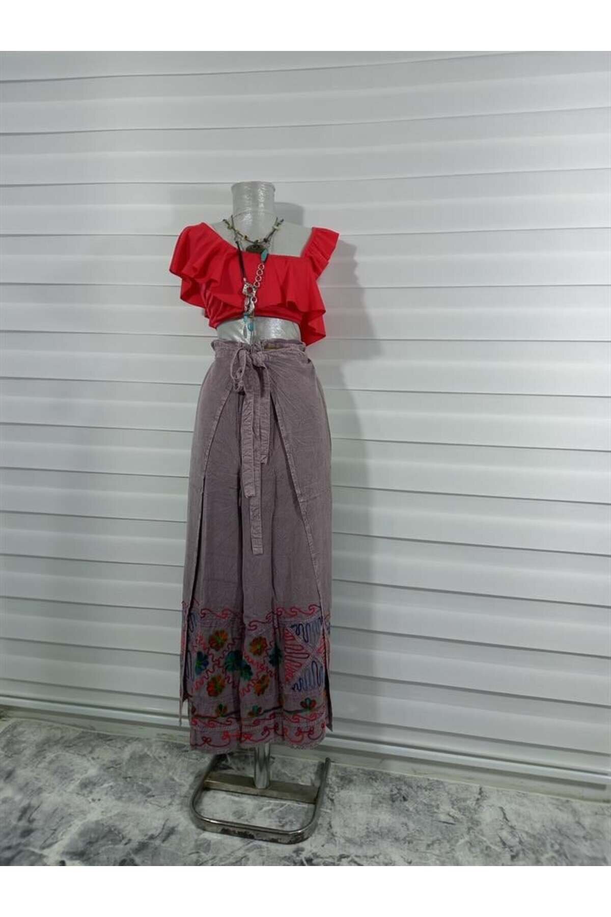 Pembe Otantik Nakış İşlemeli Harem Şalvar Bulmaca Pantolon - Bohem Stil