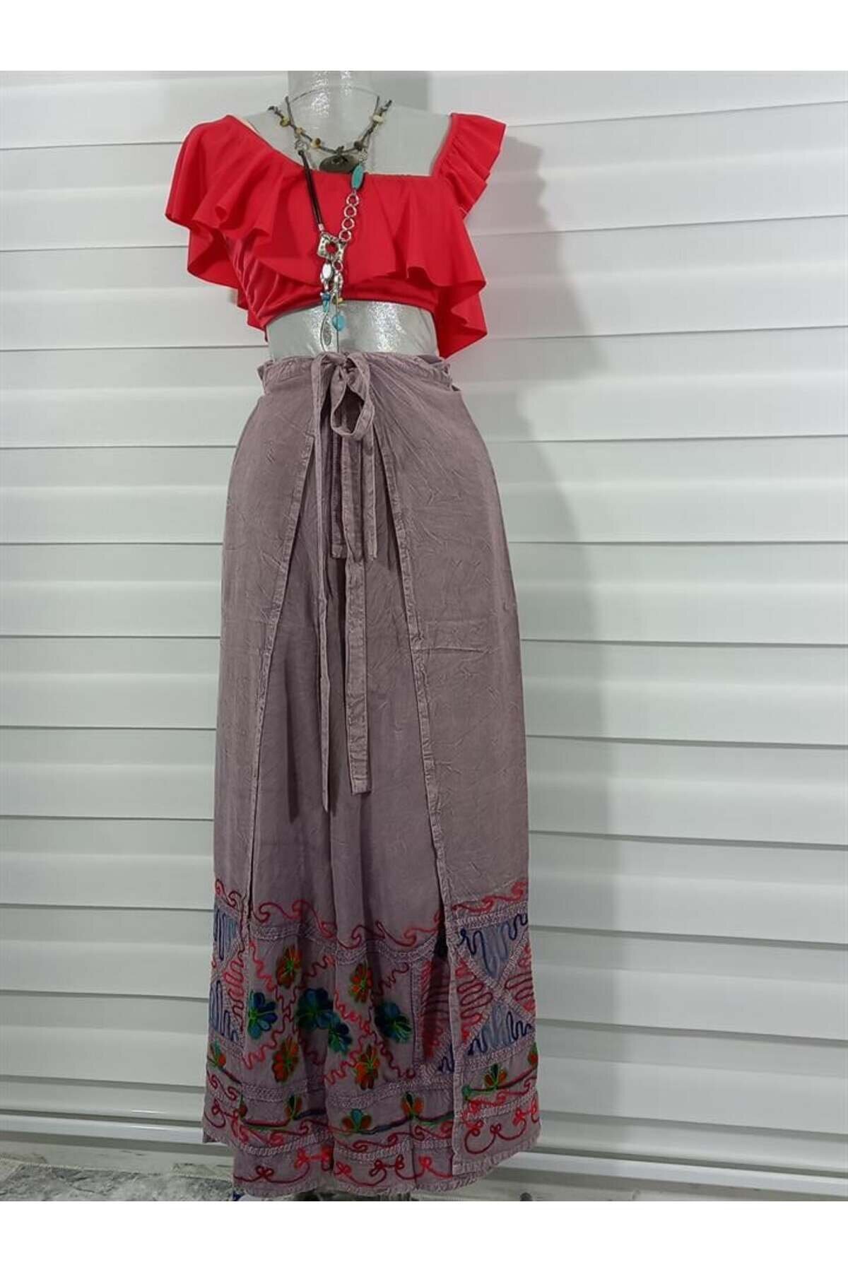 Pembe Otantik Nakış İşlemeli Harem Şalvar Bulmaca Pantolon - Bohem Stil