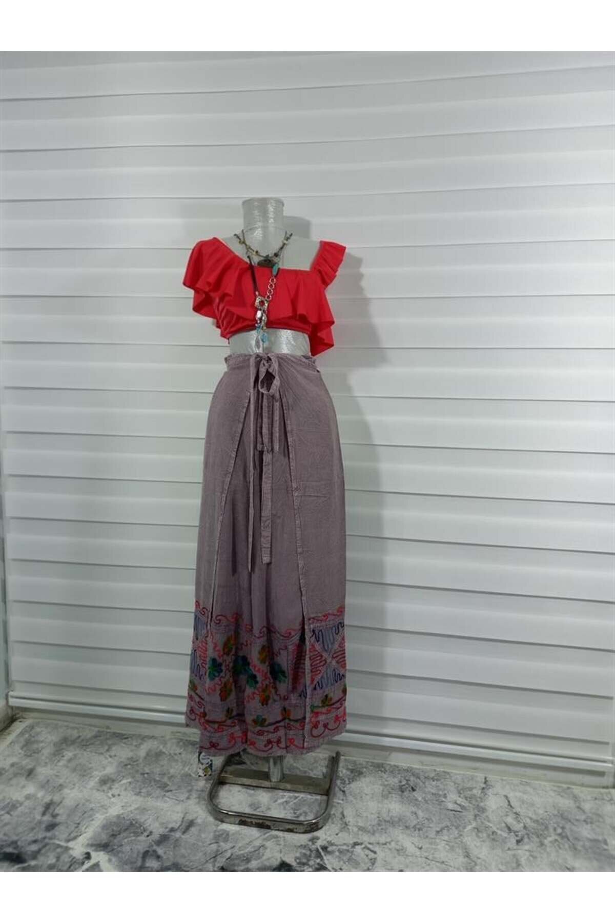 Pembe Otantik Nakış İşlemeli Harem Şalvar Bulmaca Pantolon - Bohem Stil