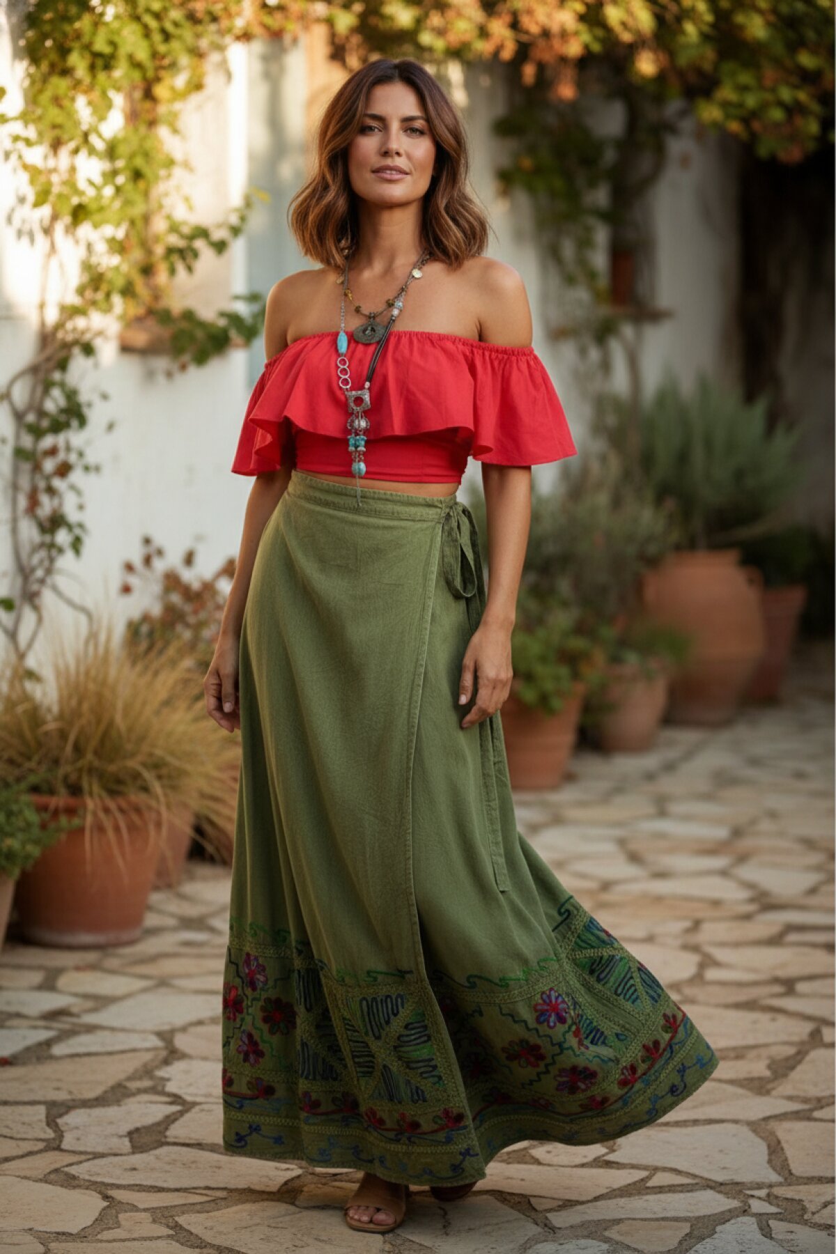 Açık Yeşil Otantik Nakış İşlemeli Harem Şalvar Pantolon - EREN STYLE