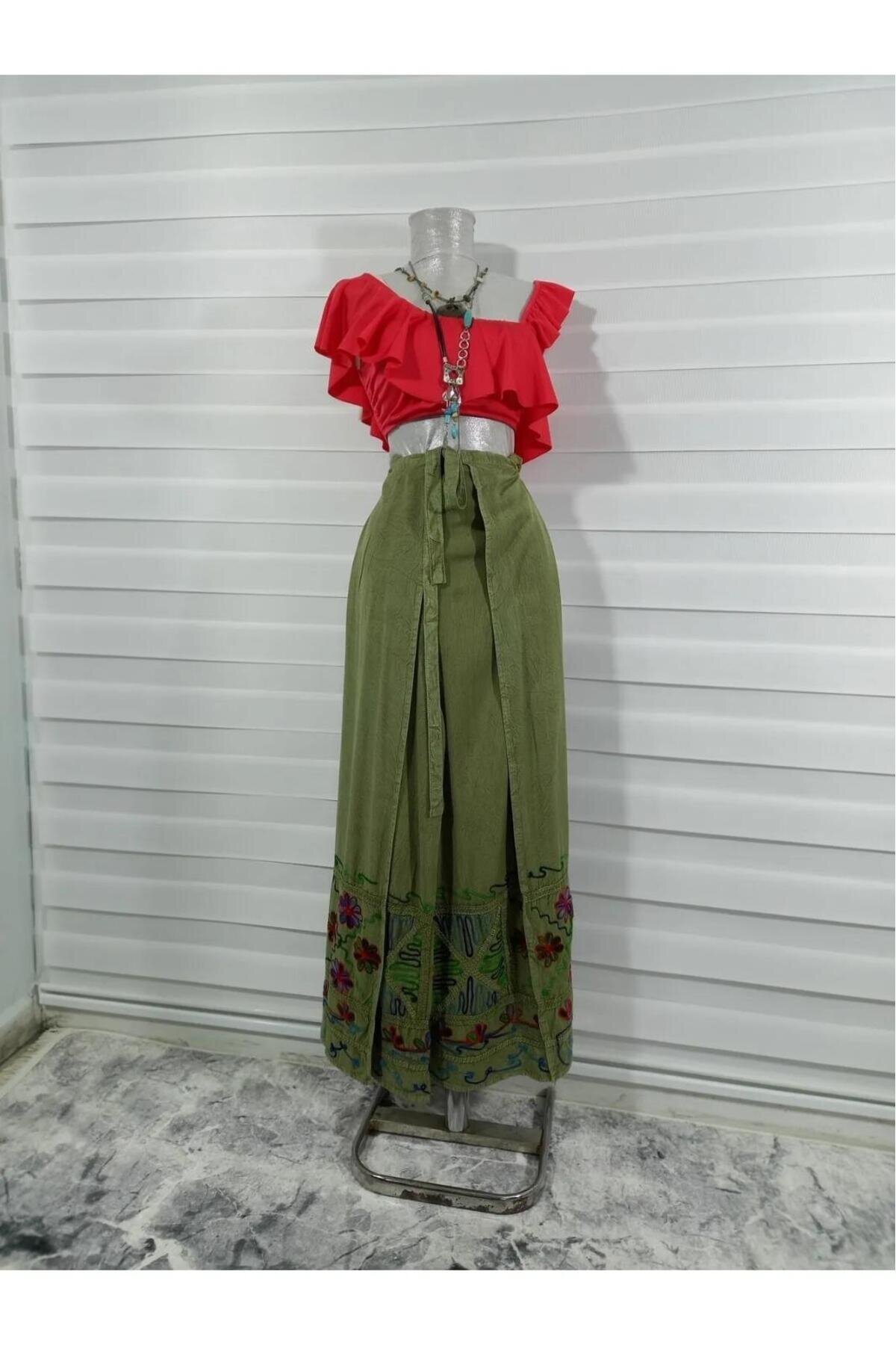 Açık Yeşil Otantik Nakış İşlemeli Harem Şalvar Pantolon - EREN STYLE