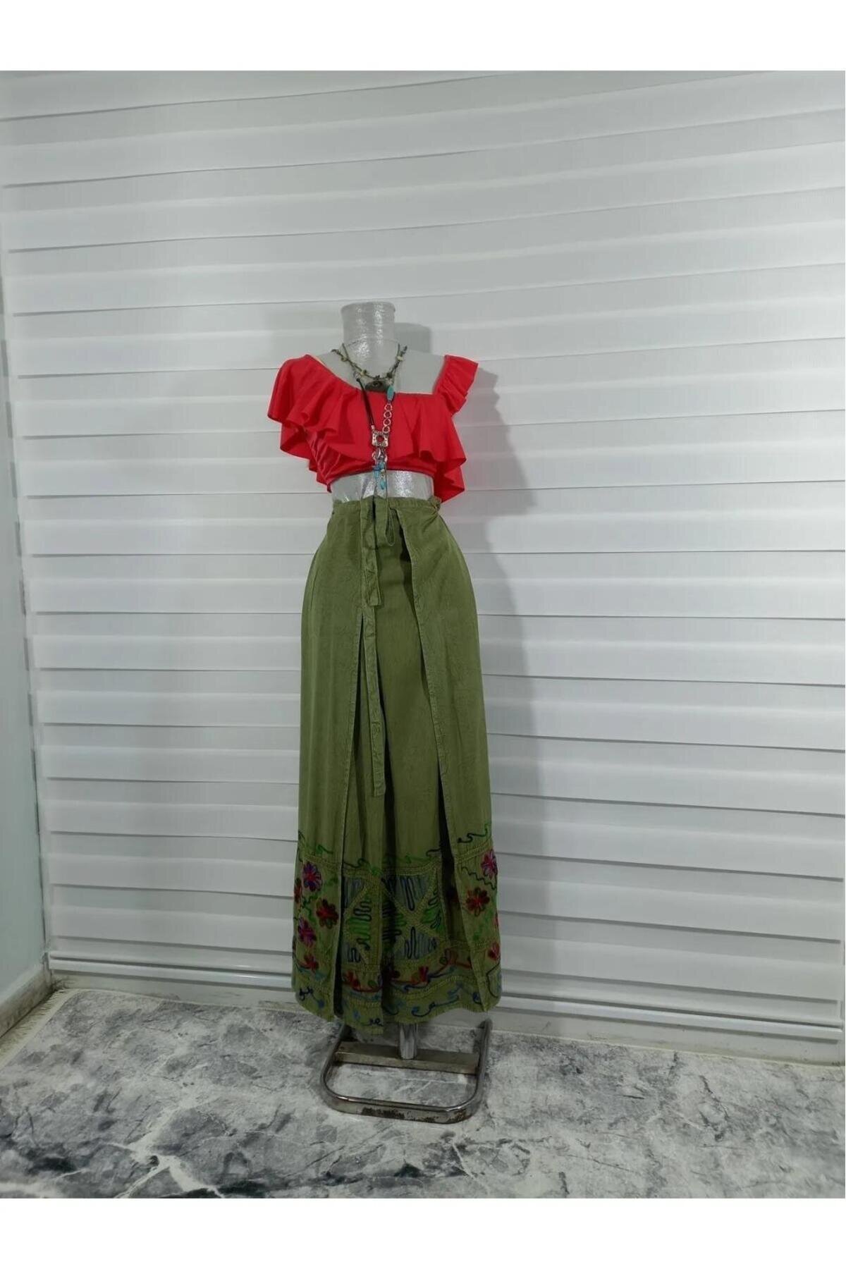 Açık Yeşil Otantik Nakış İşlemeli Harem Şalvar Pantolon - EREN STYLE