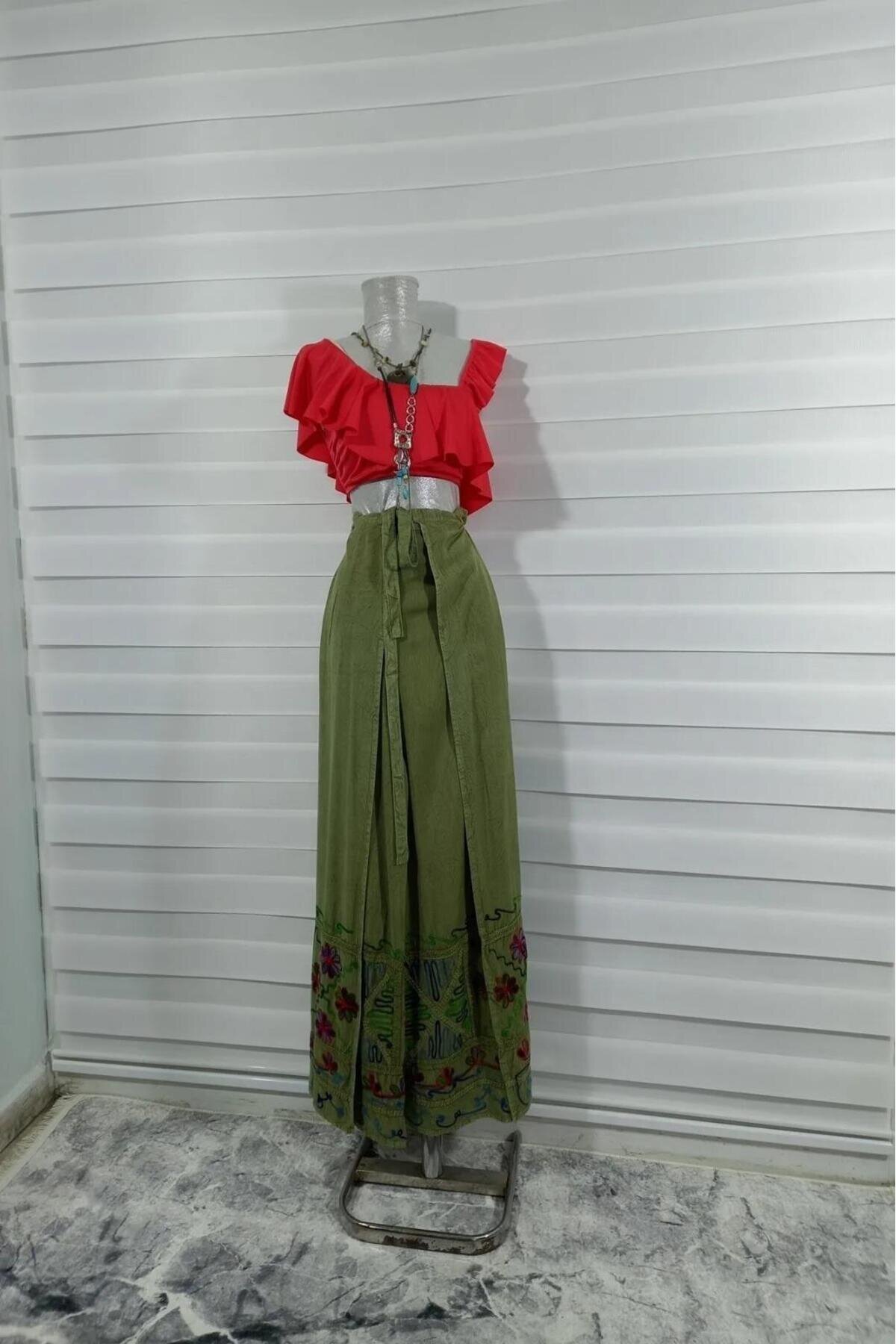 Açık Yeşil Otantik Nakış İşlemeli Harem Şalvar Pantolon - EREN STYLE