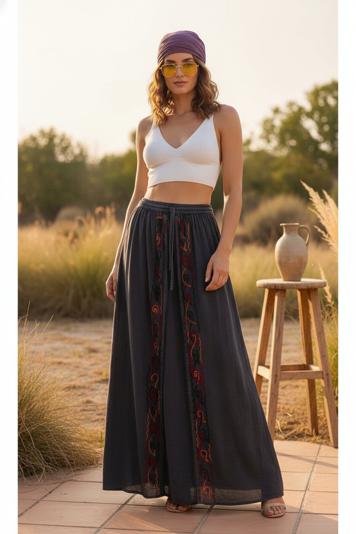 Antrasit Otantik Nakış İşlemeli Harem Şalvar Pantolon - EREN STYLE