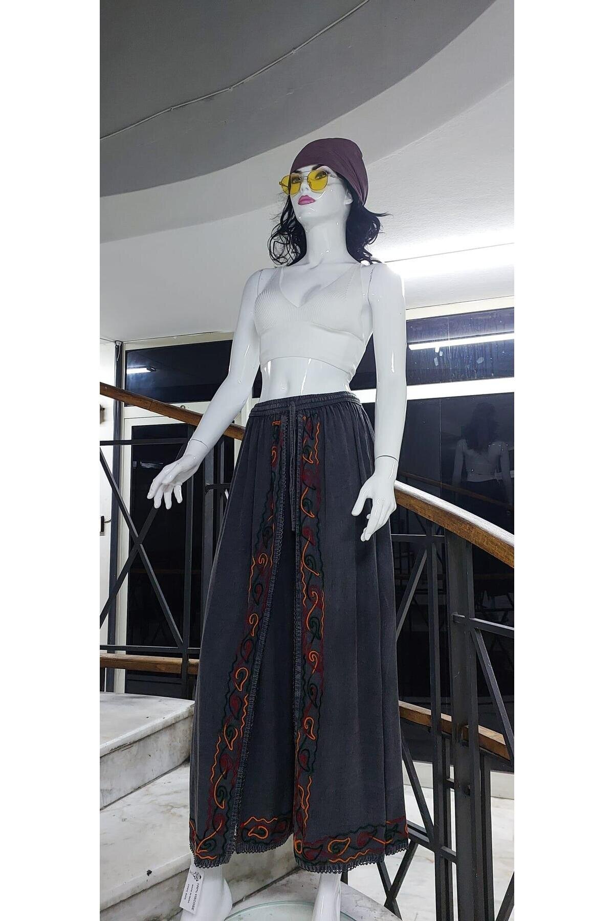 Antrasit Otantik Nakış İşlemeli Harem Şalvar Pantolon - EREN STYLE