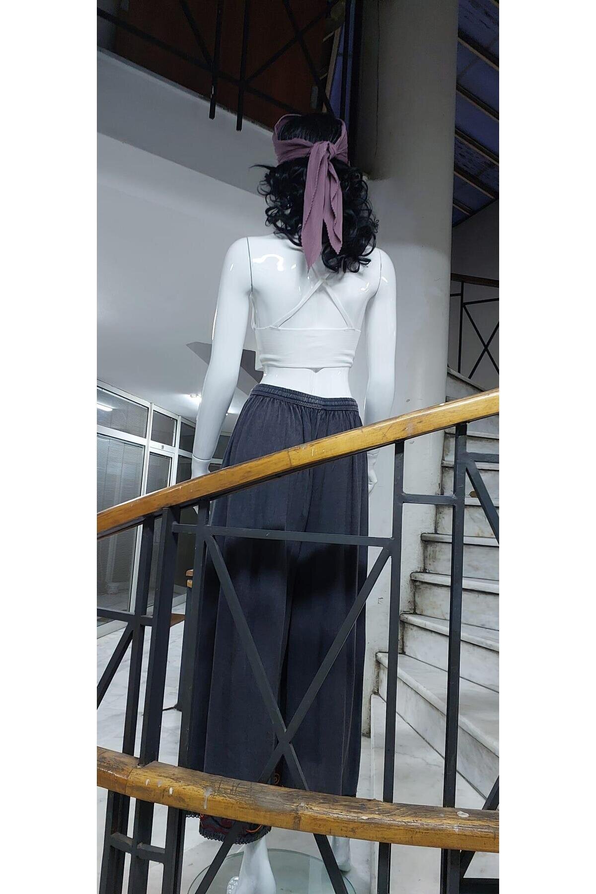 Antrasit Otantik Nakış İşlemeli Harem Şalvar Pantolon - EREN STYLE