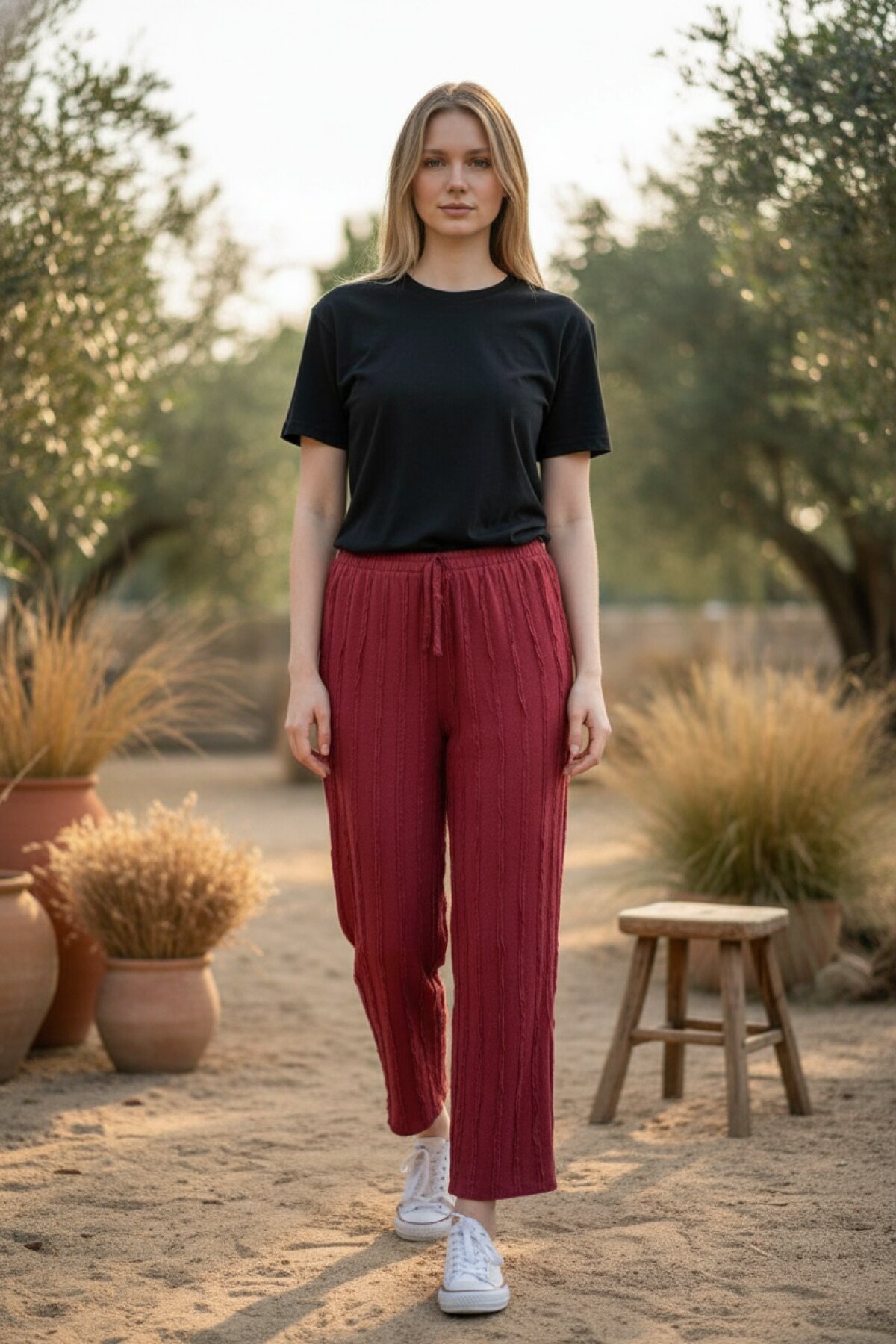 Bordo Geniş Paça Pantolon - EREN STYLE