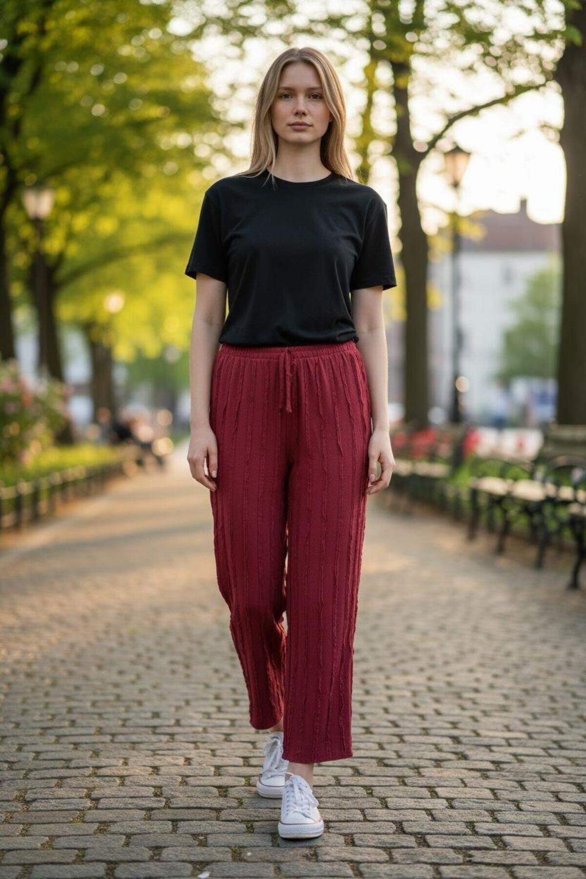 Bordo Geniş Paça Pantolon - EREN STYLE