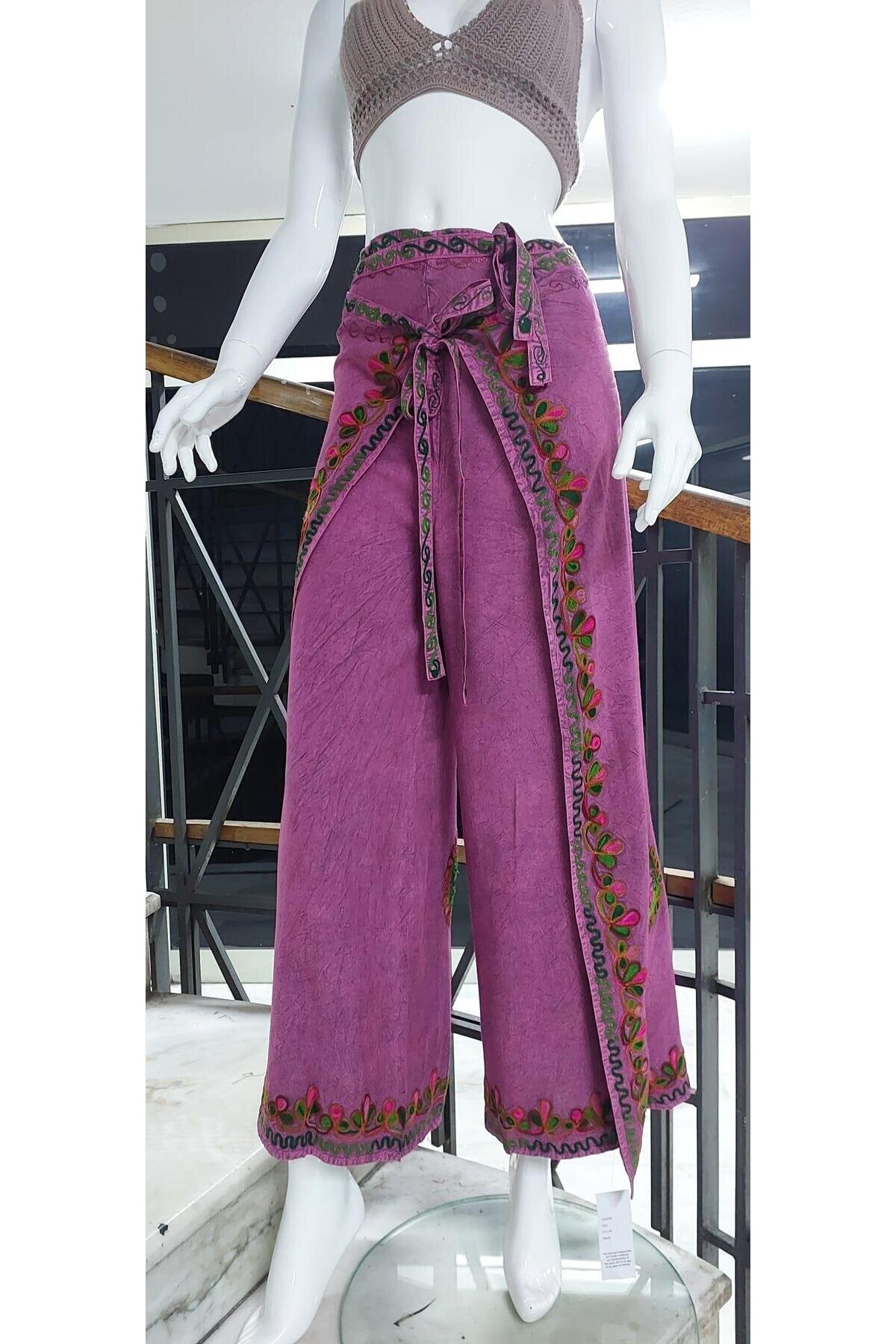 Gül Kurusu Otantik Nakış İşlemeli Harem Şalvar Pantolon - EREN STYLE