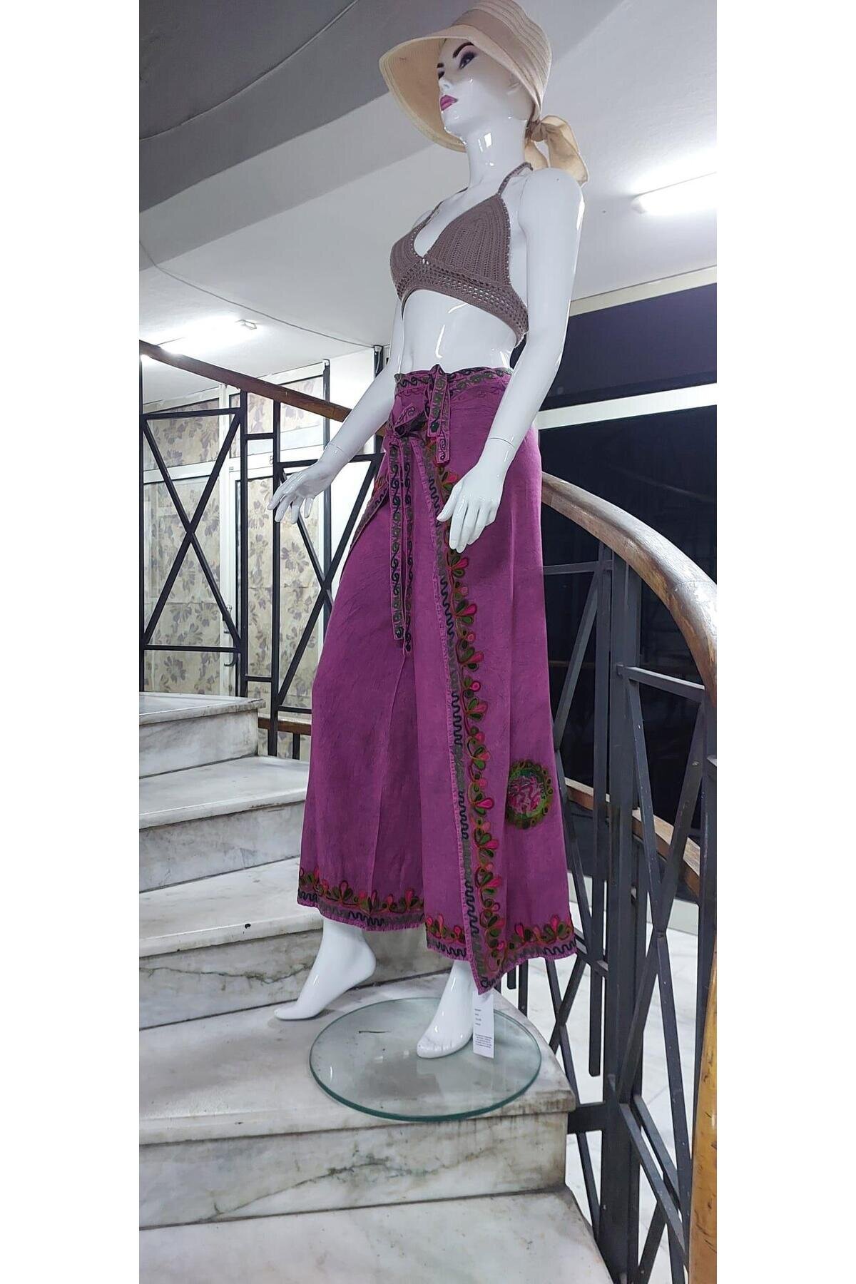 Gül Kurusu Otantik Nakış İşlemeli Harem Şalvar Pantolon - EREN STYLE