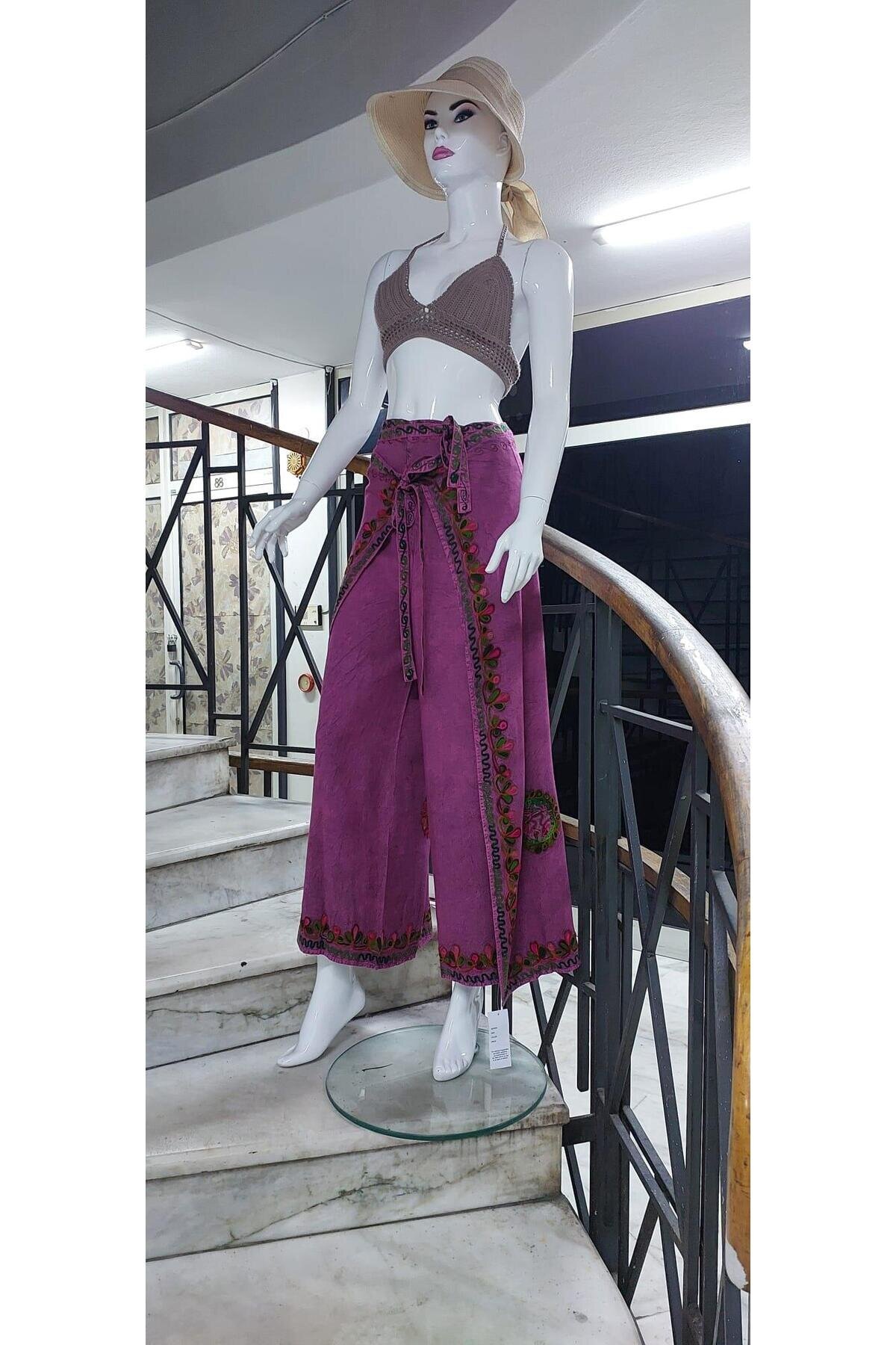 Gül Kurusu Otantik Nakış İşlemeli Harem Şalvar Pantolon - EREN STYLE