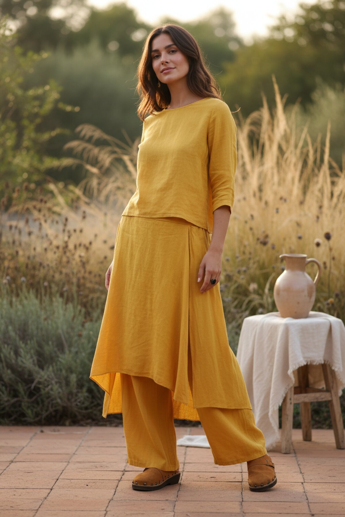 Hardal İtalyan Ham Keten Pantolon Etek - EREN STYLE