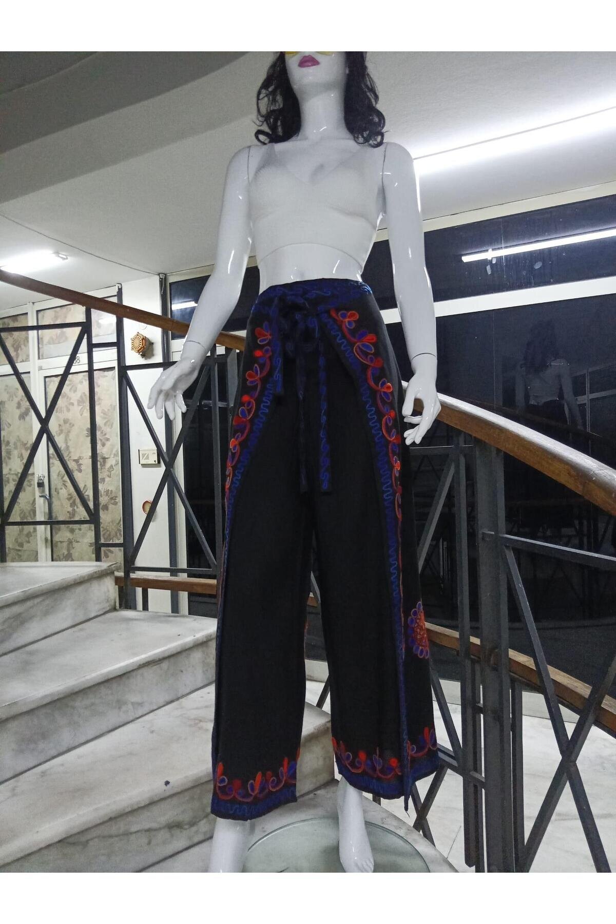 Siyah Otantik Nakış İşlemeli Harem Şalvar Bulmaca Pantolon - EREN STYLE
