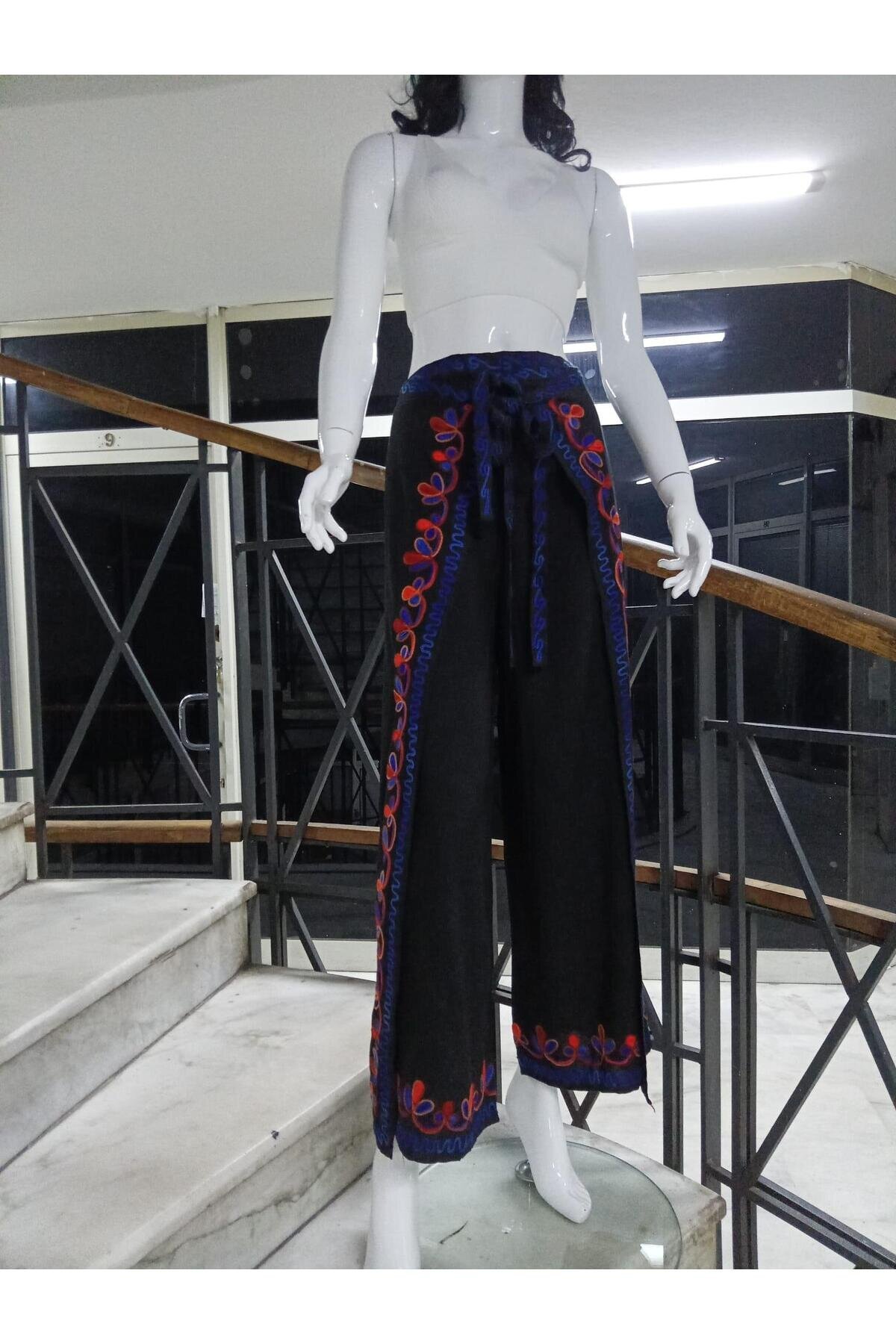 Siyah Otantik Nakış İşlemeli Harem Şalvar Bulmaca Pantolon - EREN STYLE