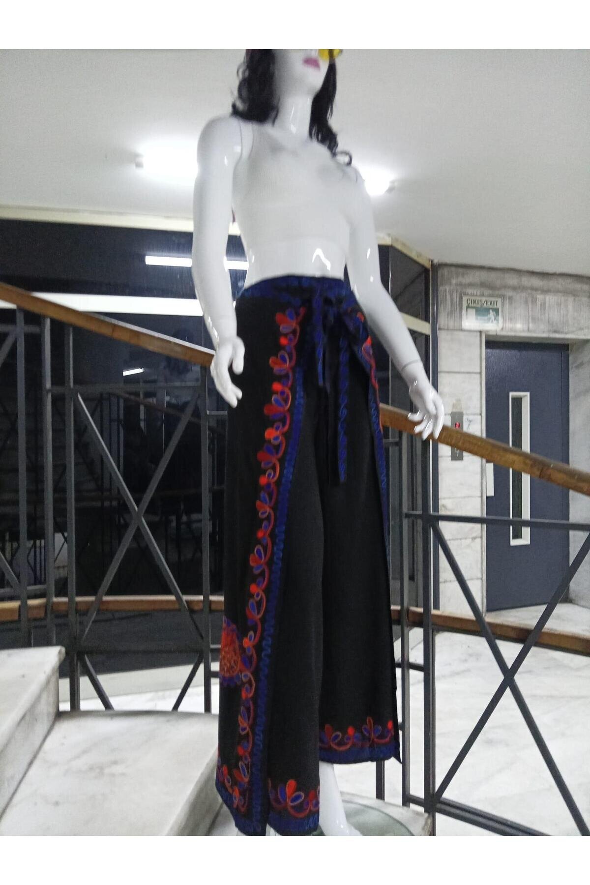 Siyah Otantik Nakış İşlemeli Harem Şalvar Bulmaca Pantolon - EREN STYLE