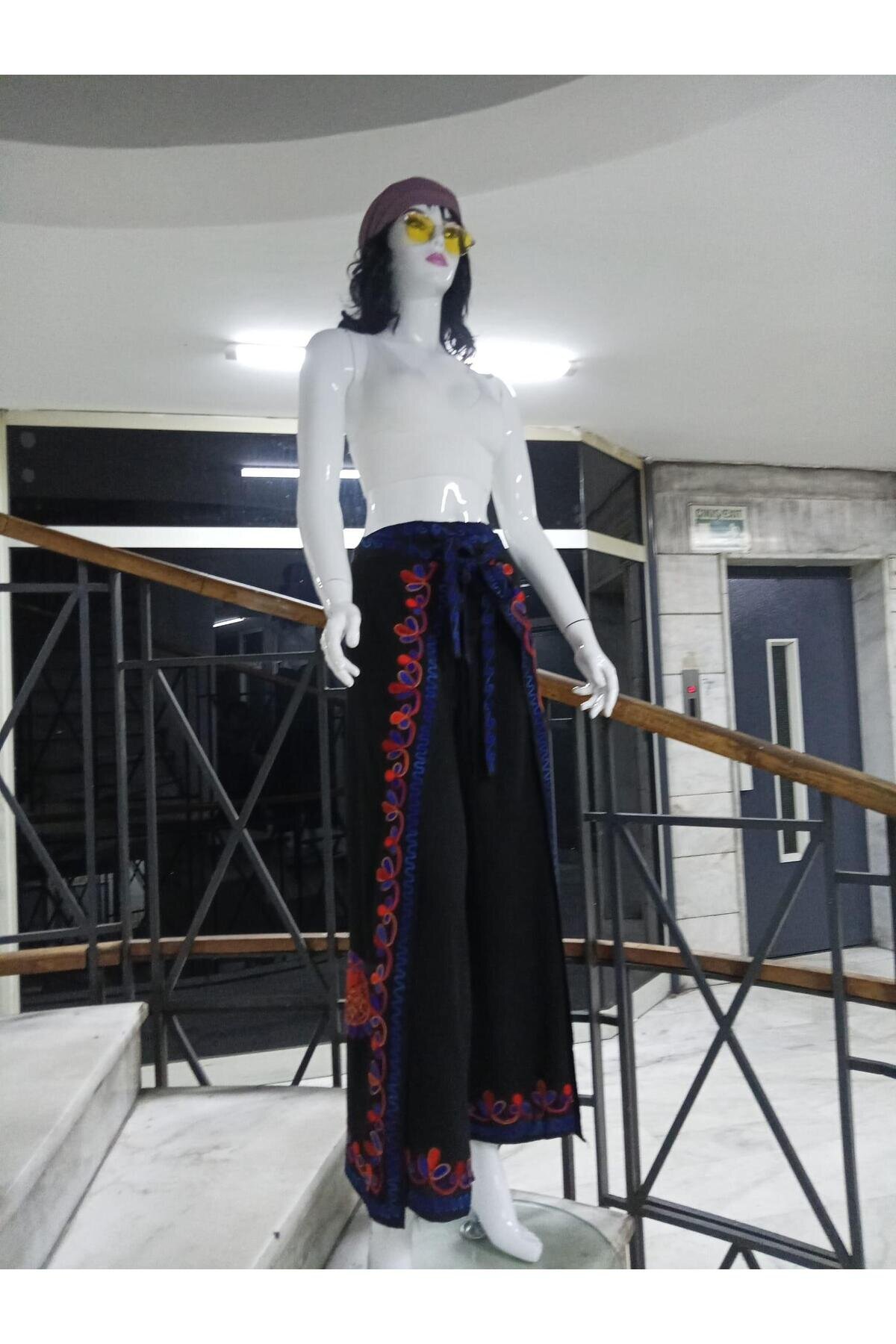 Siyah Otantik Nakış İşlemeli Harem Şalvar Bulmaca Pantolon - EREN STYLE