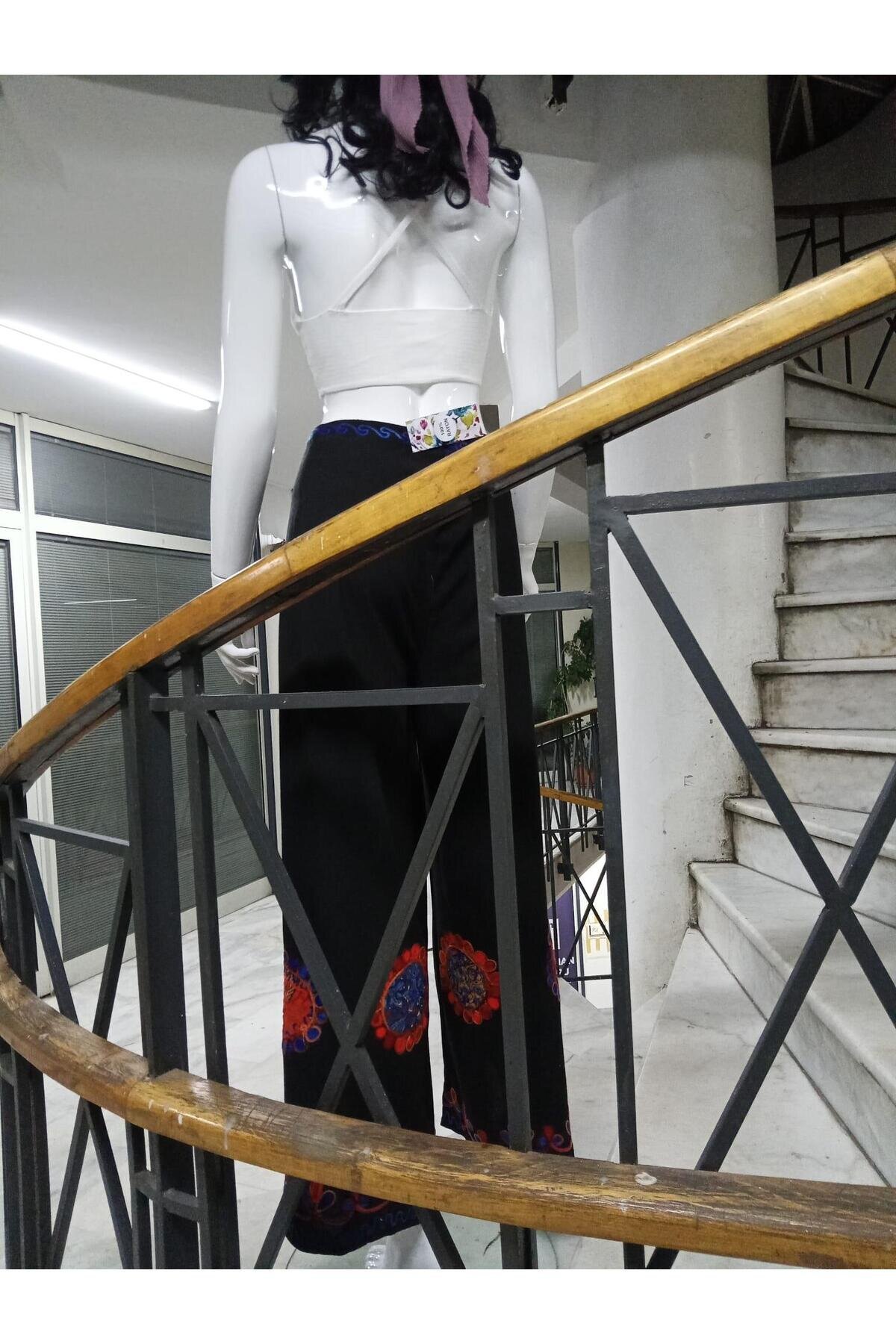 Siyah Otantik Nakış İşlemeli Harem Şalvar Bulmaca Pantolon - EREN STYLE