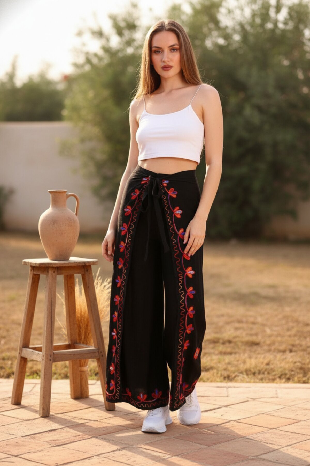 Siyah Otantik Nakış İşlemeli Harem Şalvar Bulmaca Pantolon - EREN STYLE