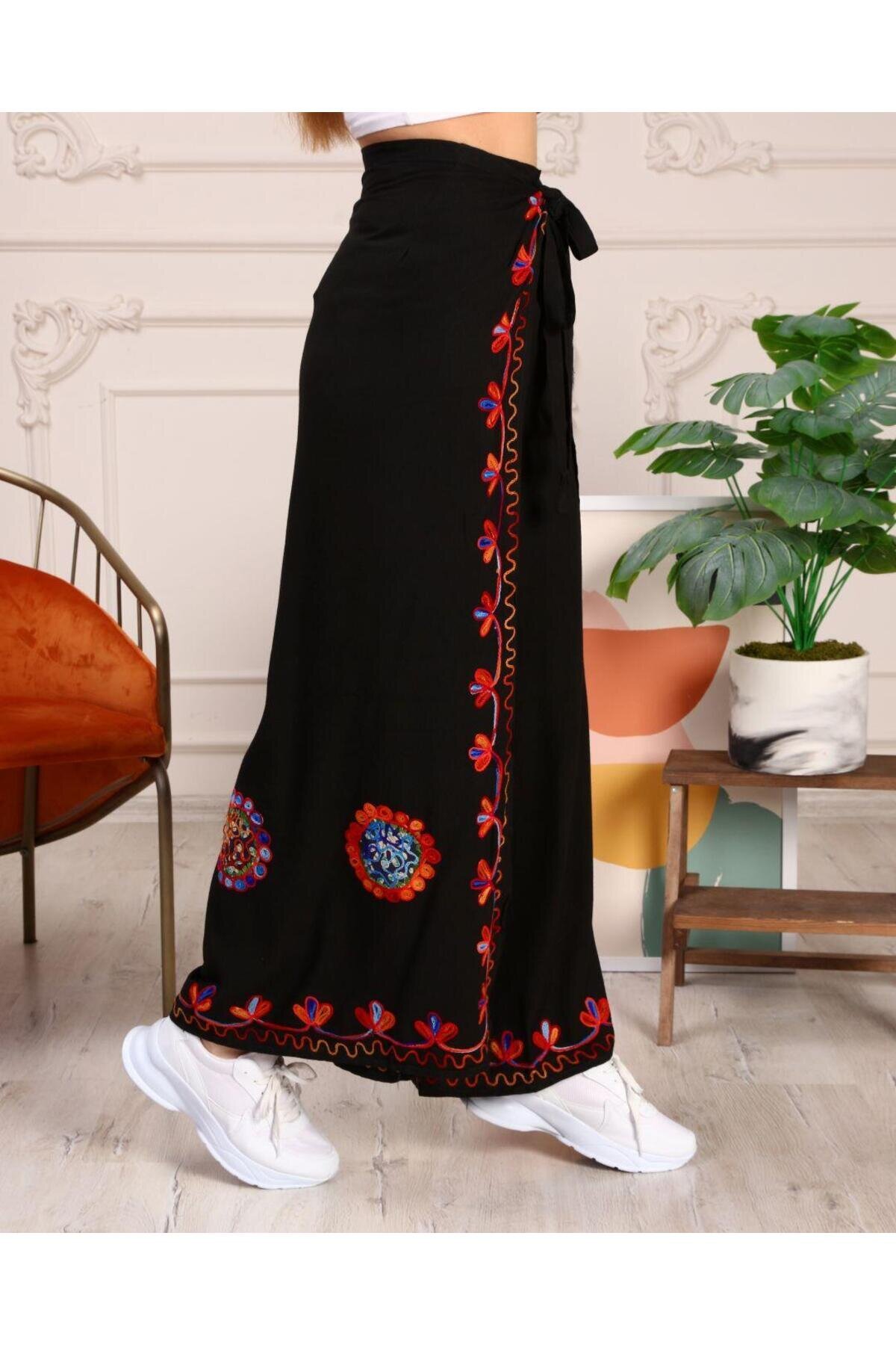 Siyah Otantik Nakış İşlemeli Harem Şalvar Bulmaca Pantolon - EREN STYLE