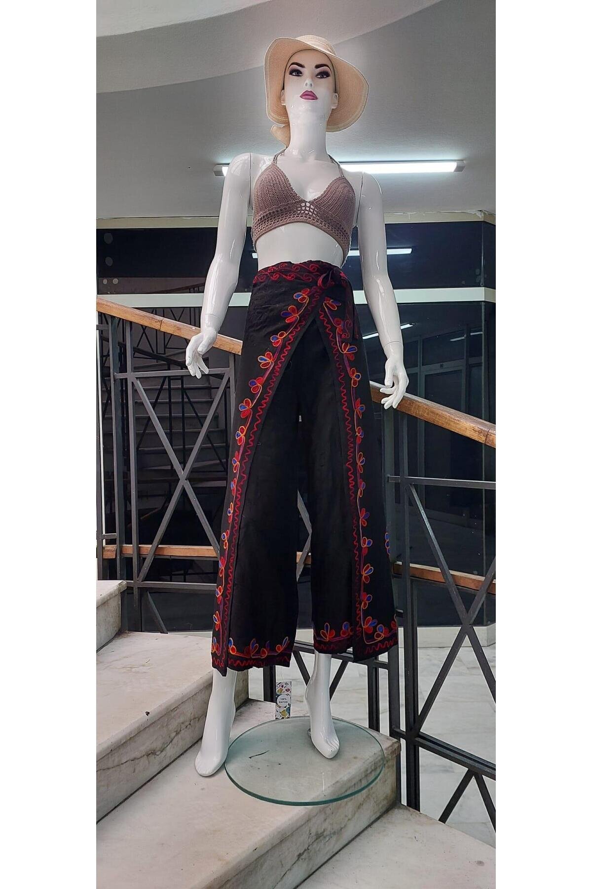 Siyah Otantik Nakış İşlemeli Harem Şalvar Bulmaca Pantolon - EREN STYLE