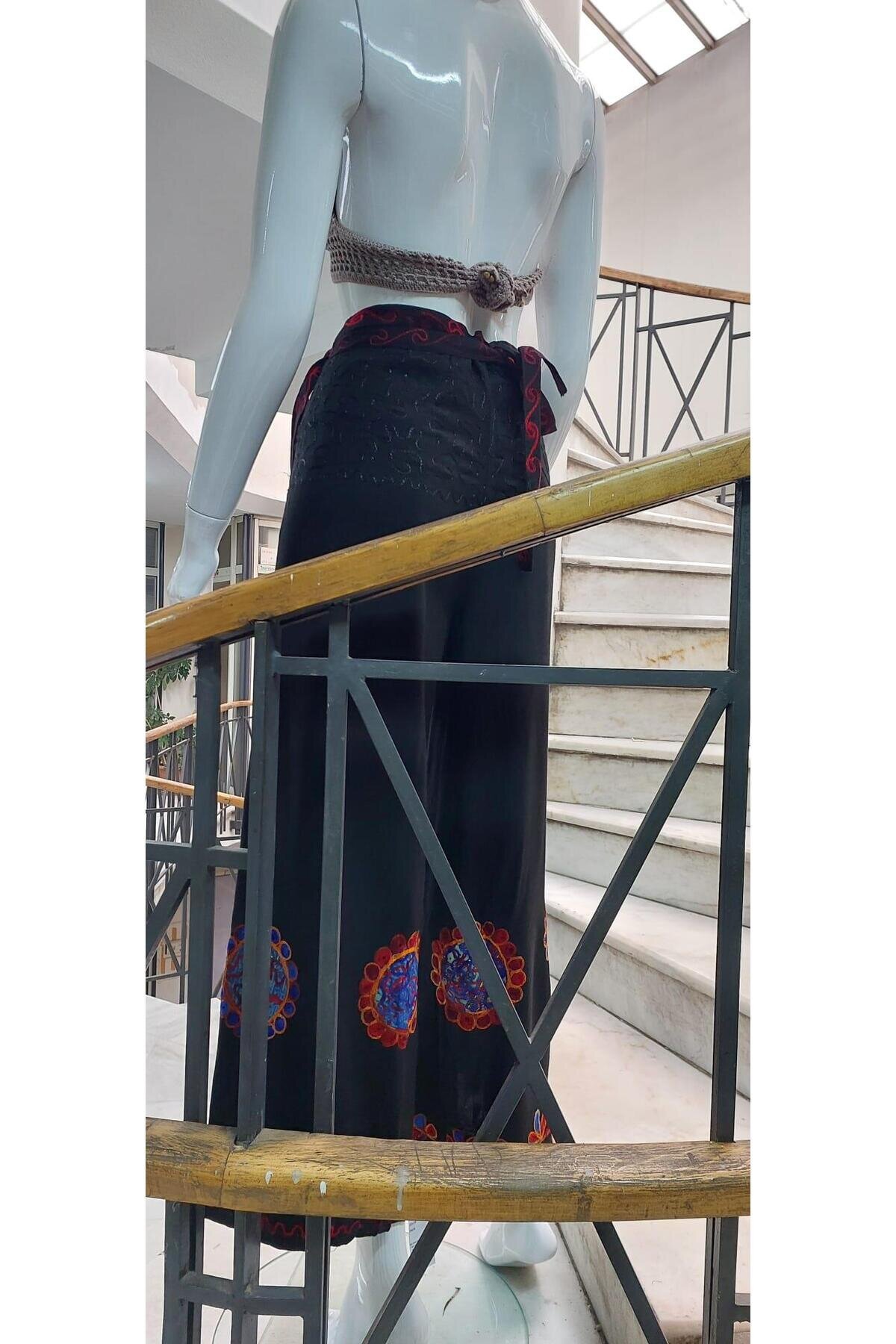 Siyah Otantik Nakış İşlemeli Harem Şalvar Bulmaca Pantolon - EREN STYLE