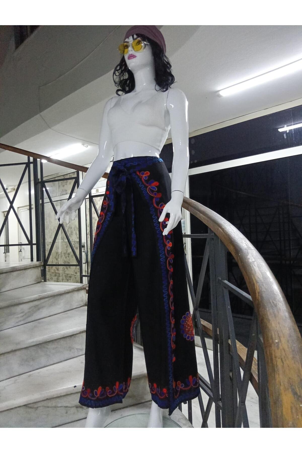 Siyah Otantik Nakış İşlemeli Harem Şalvar Bulmaca Pantolon - EREN STYLE