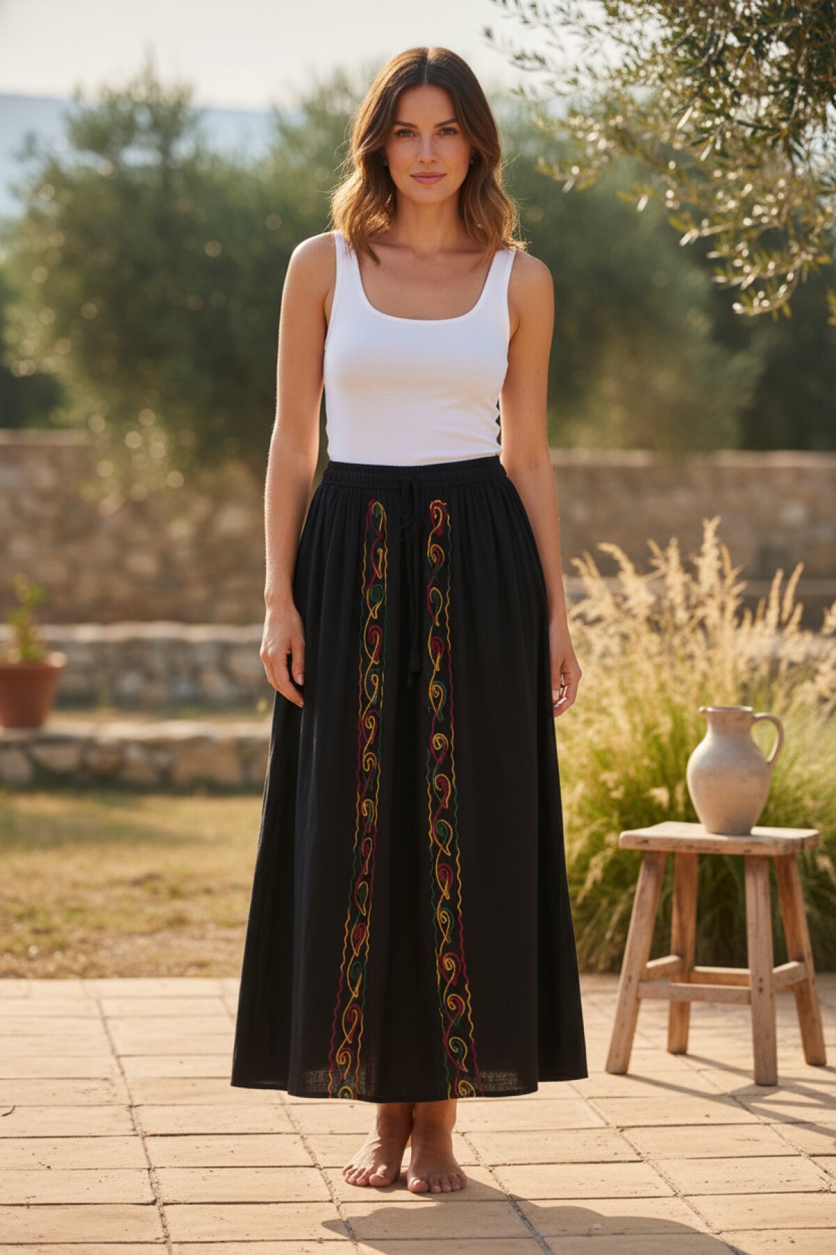 Siyah Otantik Nakış İşlemeli Harem Şalvar Pantolon - EREN STYLE