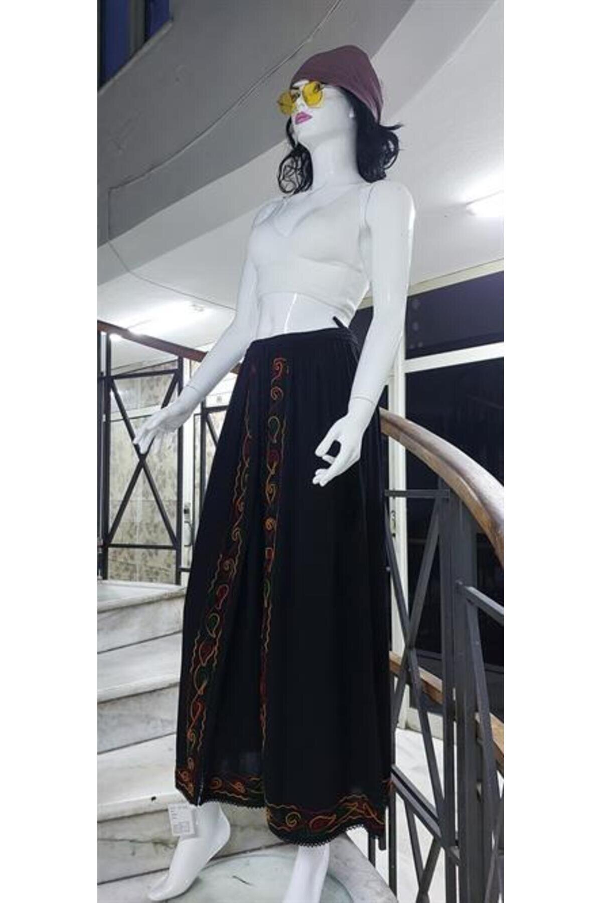 Siyah Otantik Nakış İşlemeli Harem Şalvar Pantolon - EREN STYLE