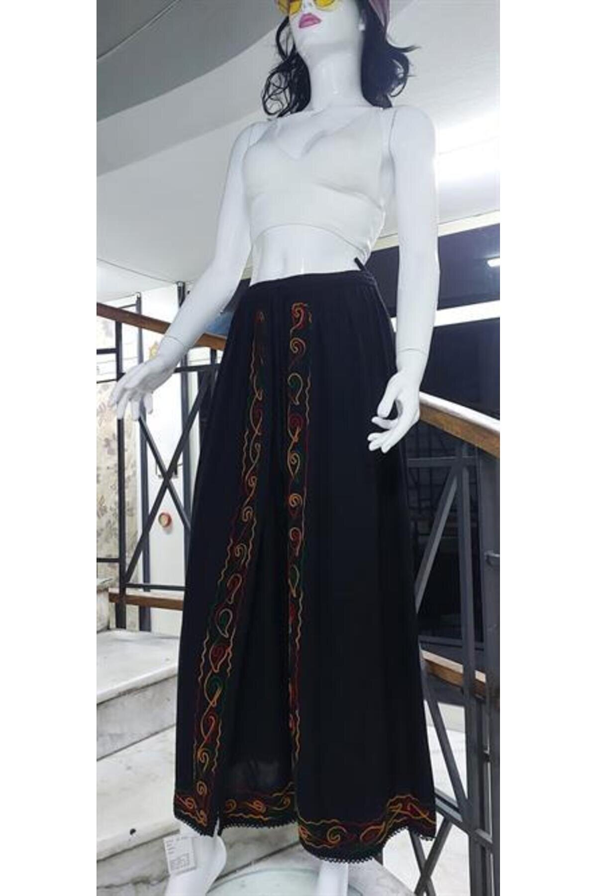 Siyah Otantik Nakış İşlemeli Harem Şalvar Pantolon - EREN STYLE