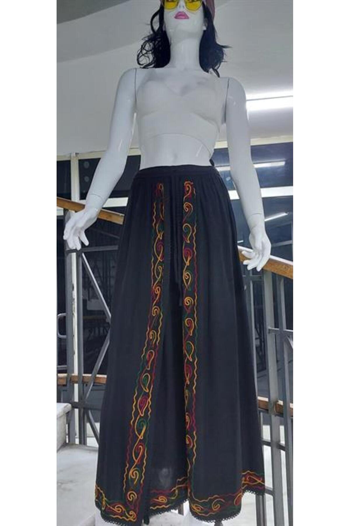 Siyah Otantik Nakış İşlemeli Harem Şalvar Pantolon - EREN STYLE