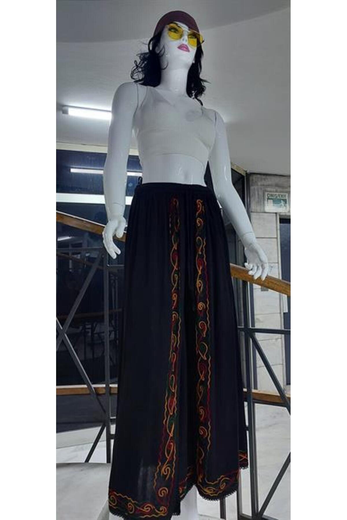 Siyah Otantik Nakış İşlemeli Harem Şalvar Pantolon - EREN STYLE