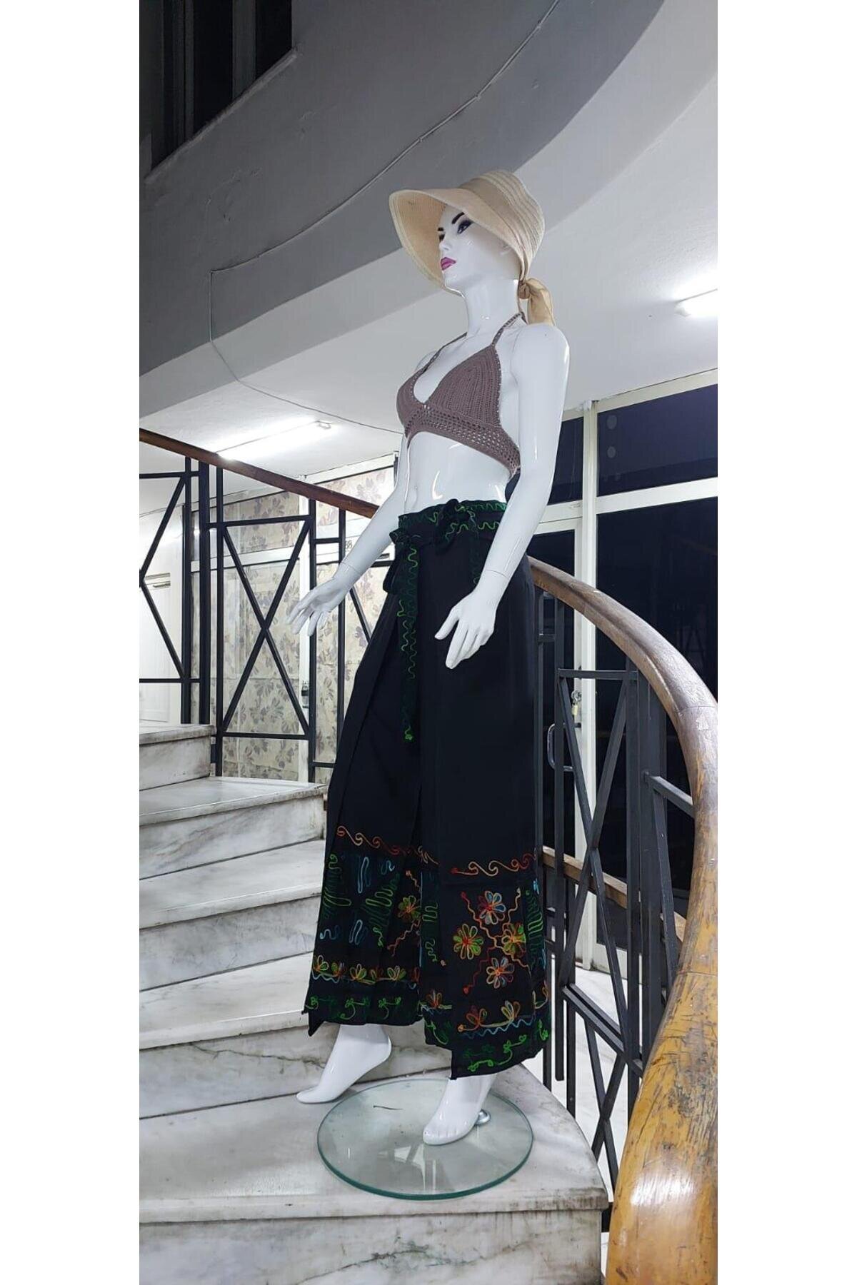 Siyah Otantik Nakış İşlemeli Harem Şalvar Pantolon - EREN STYLE