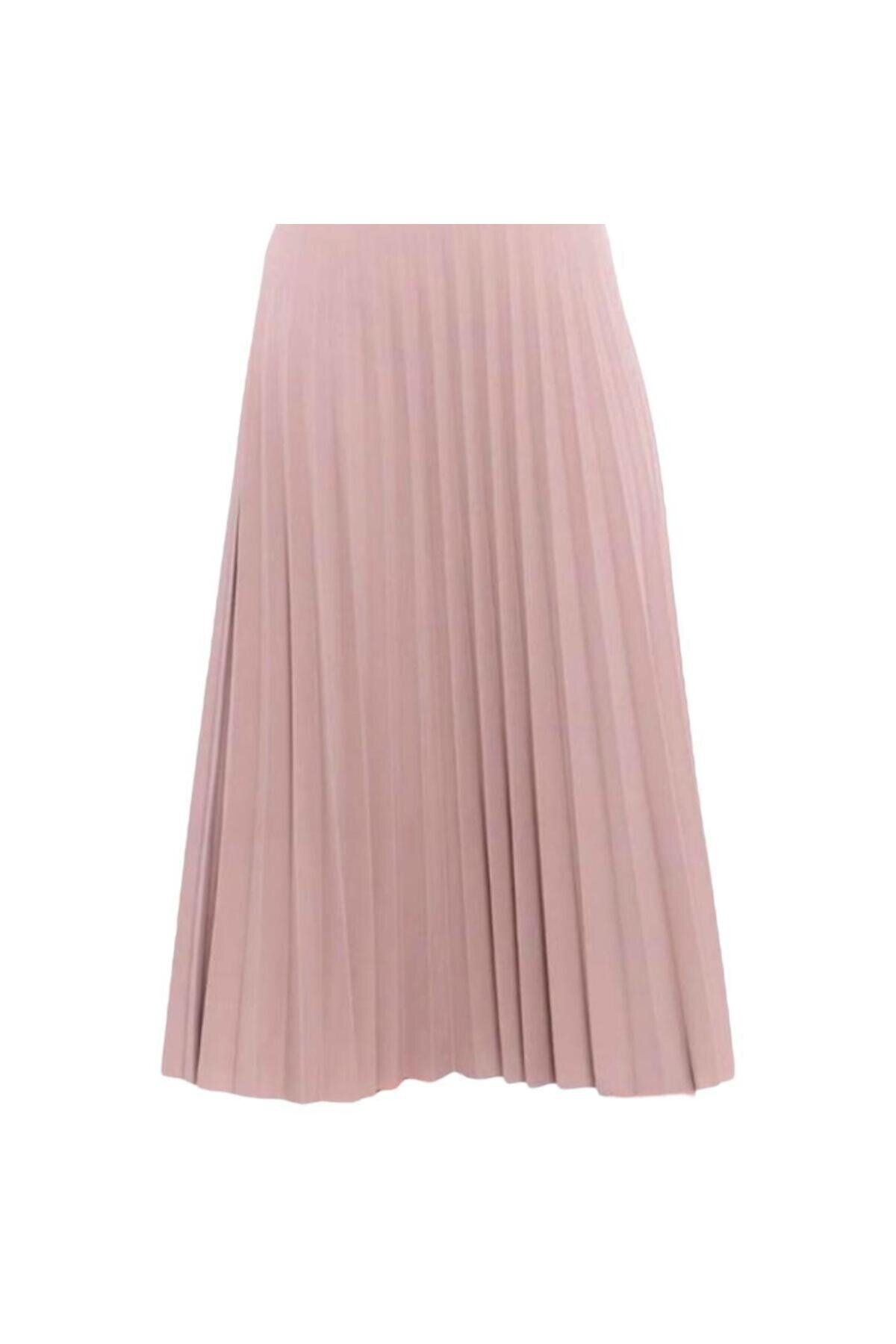 Pleated Seasonal Cotton Viscose Woven Skirt - Mink - EREN STYLE