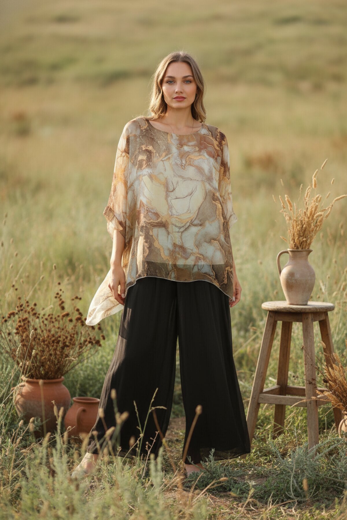 Kahverengi İtalyan Kesim Korsajlı Astarlı İpek Pantolon - Genel Markalar