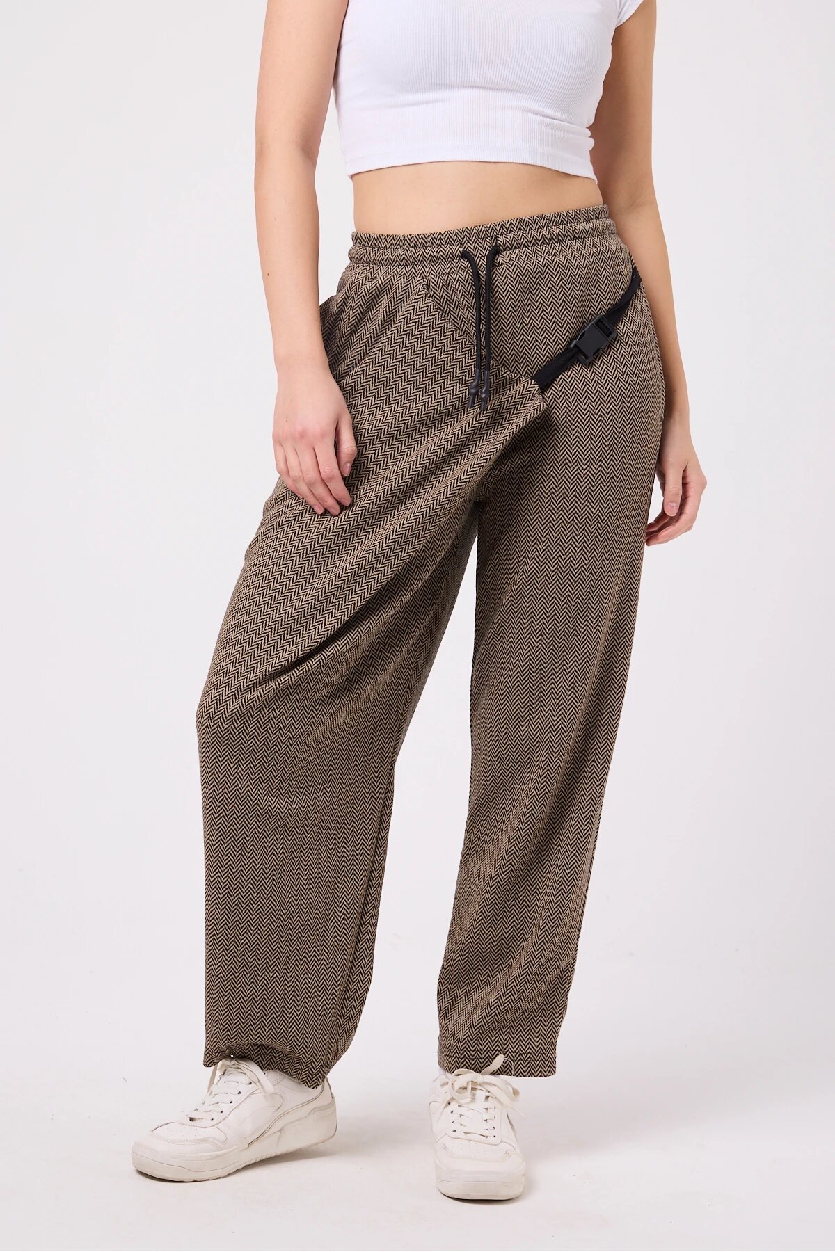 Street Style Baggy Belted Pants - Beige - Mexico Superblue