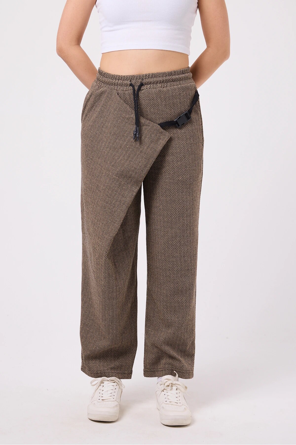 Street Style Baggy Belted Pants - Beige - Mexico Superblue