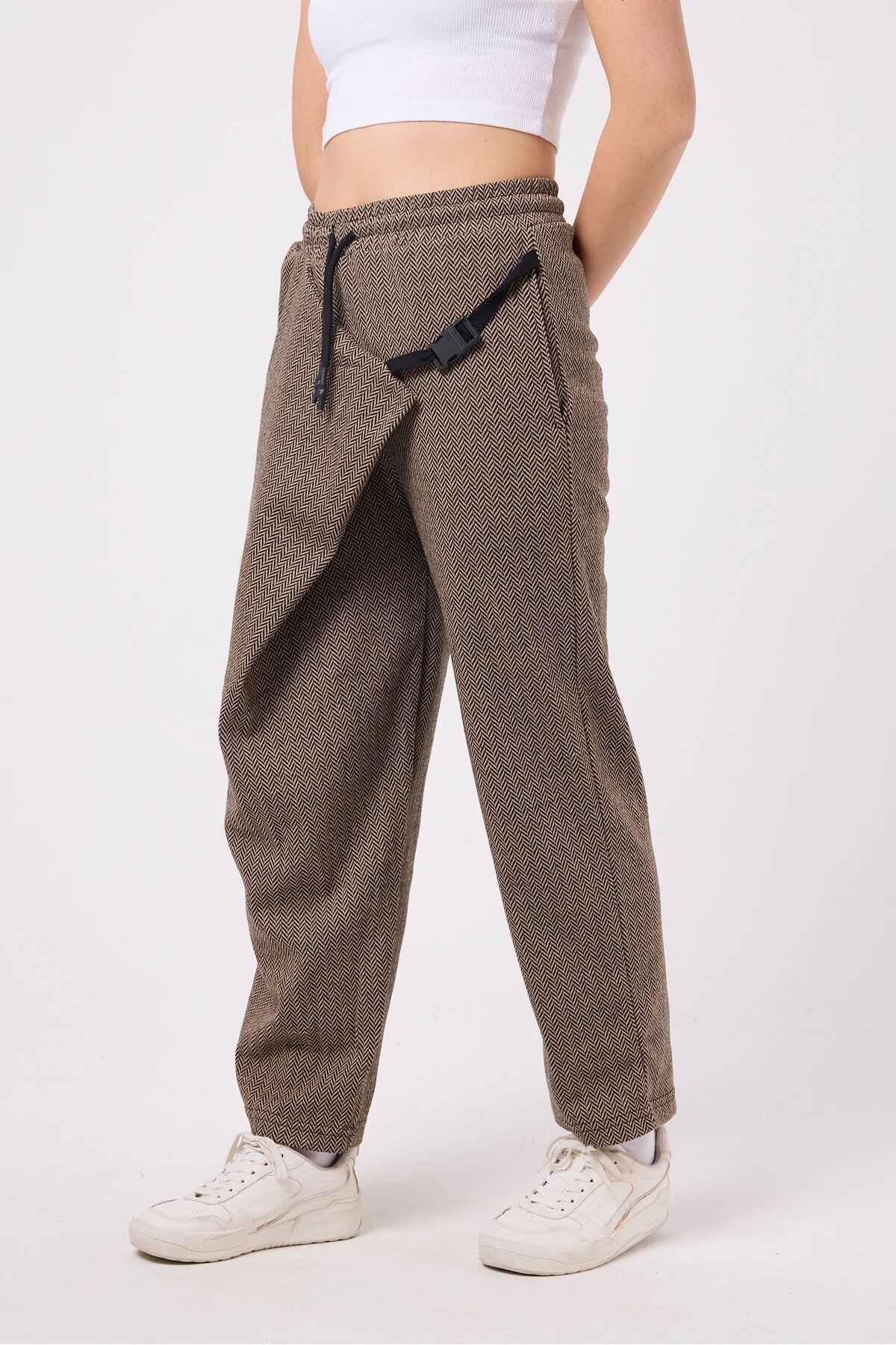 Street Style Baggy Belted Pants - Beige - Mexico Superblue