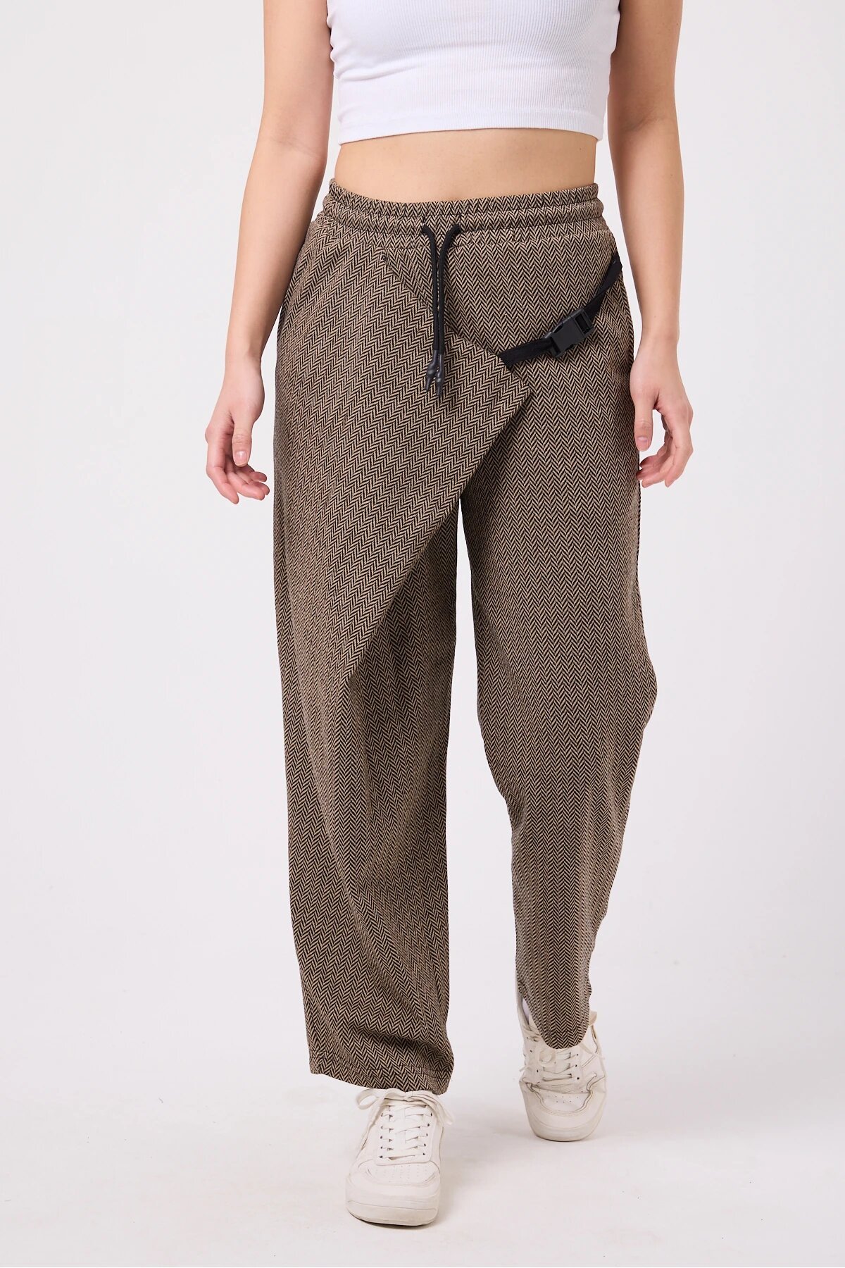 Street Style Baggy Belted Pants - Beige - Mexico Superblue