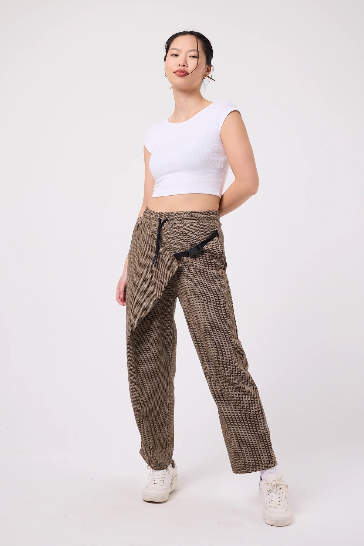 Street Style Baggy Belted Pants - Beige - Mexico Superblue