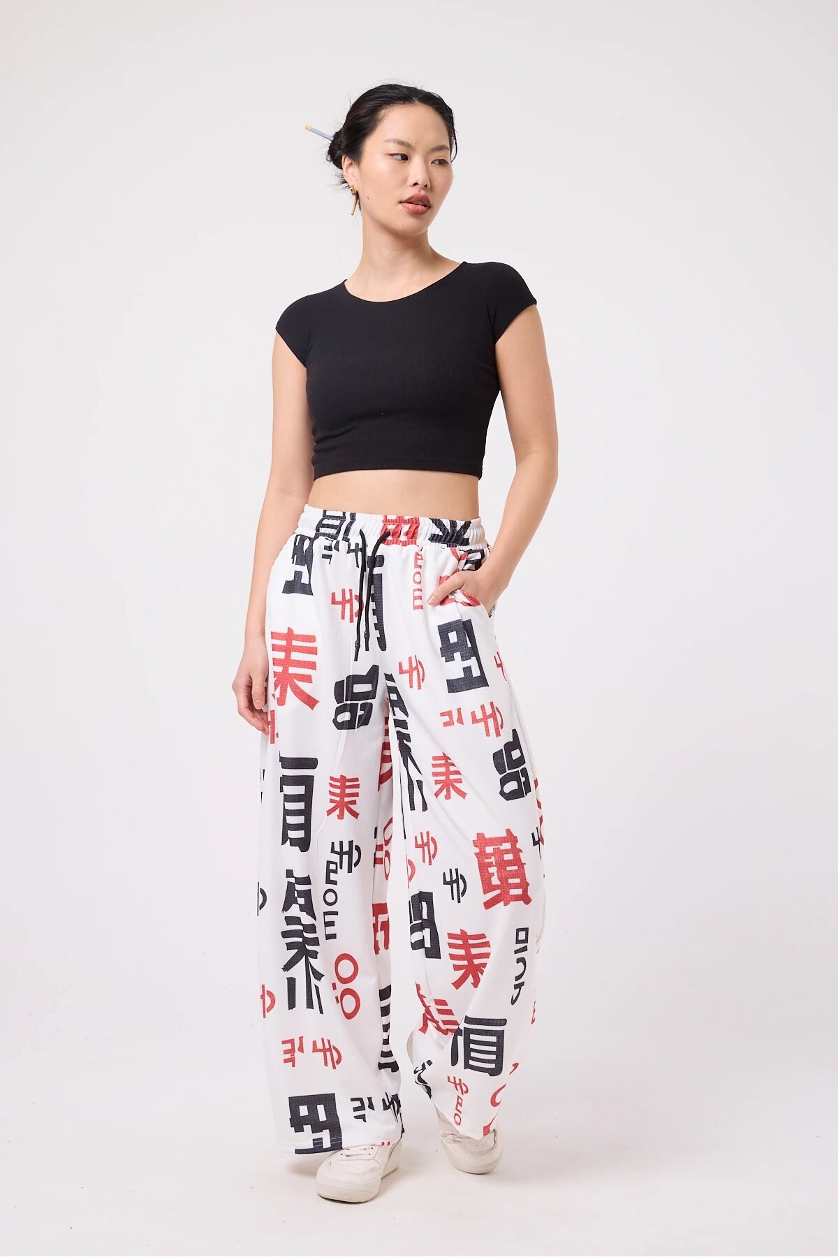 Baggy Sport Printed Seersucker Pants - White - Mexico Superblue