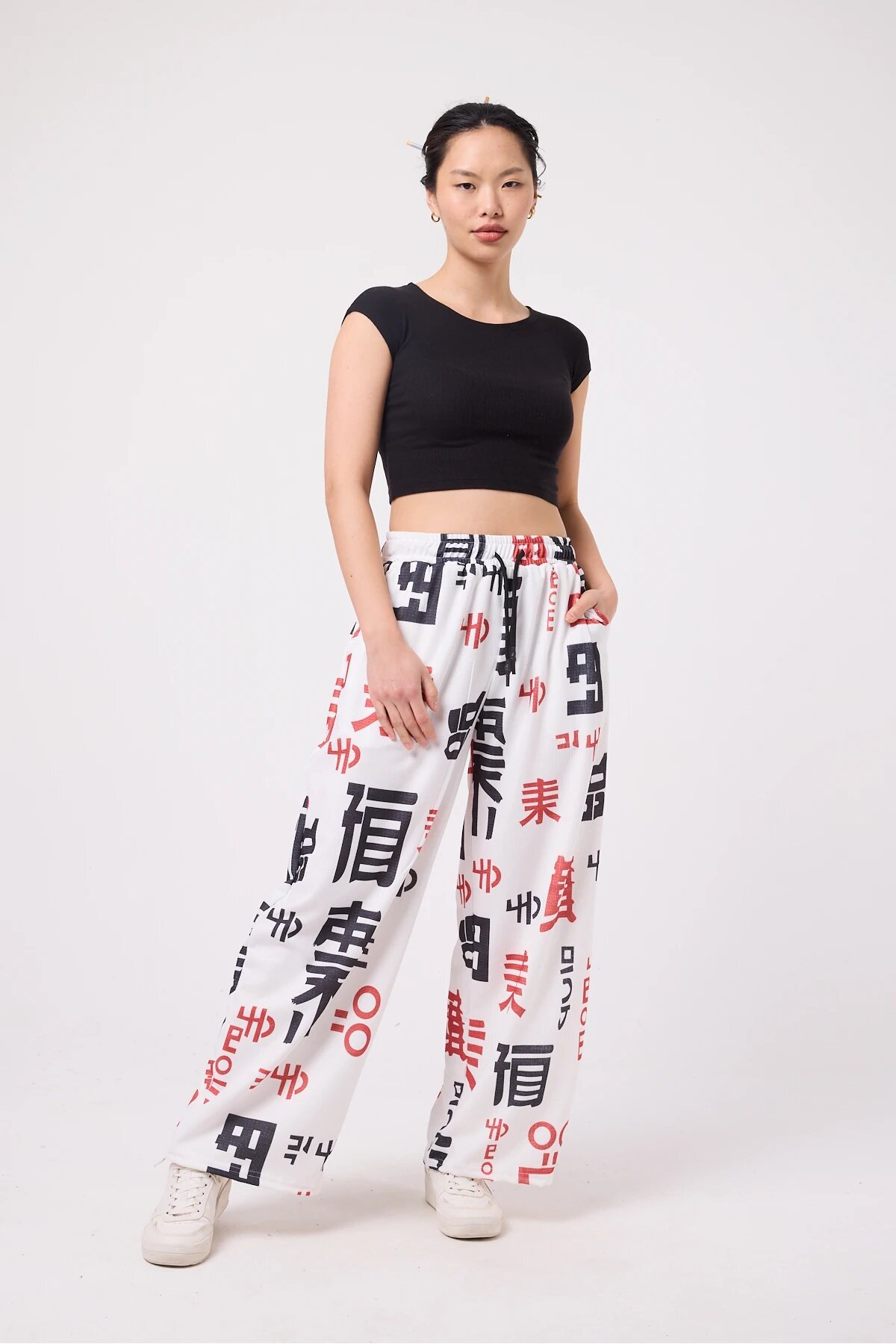 Baggy Sport Printed Seersucker Pants - White - Mexico Superblue