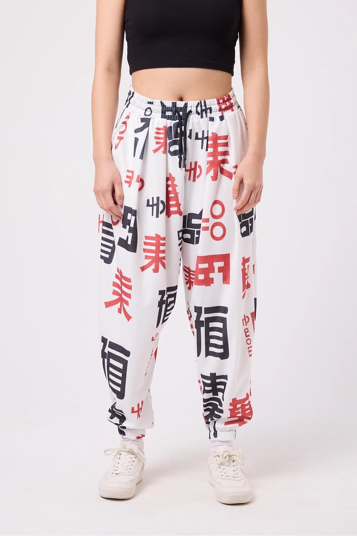 Baggy Sport Printed Seersucker Pants - White - Mexico Superblue