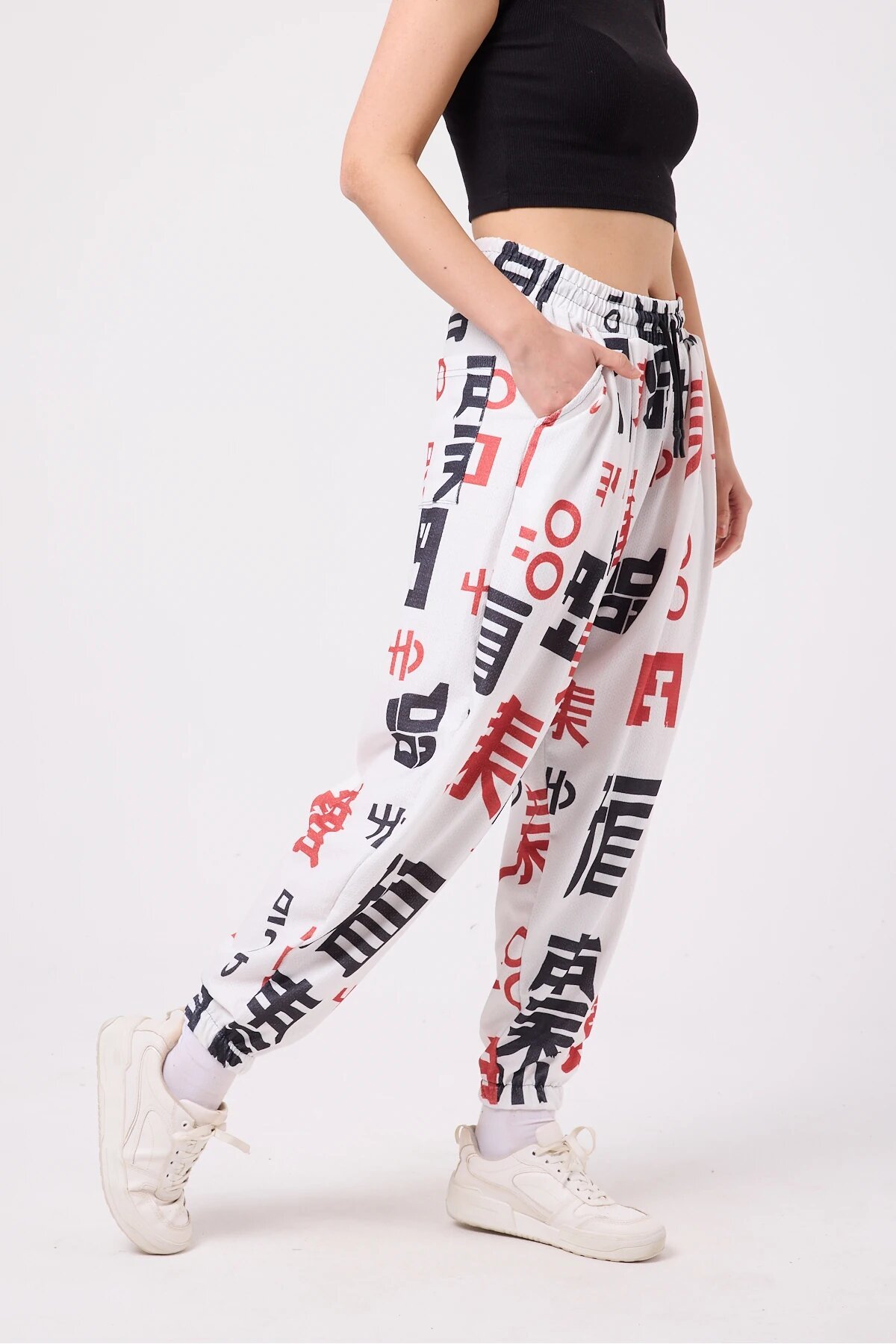 Baggy Sport Printed Seersucker Pants - White - Mexico Superblue