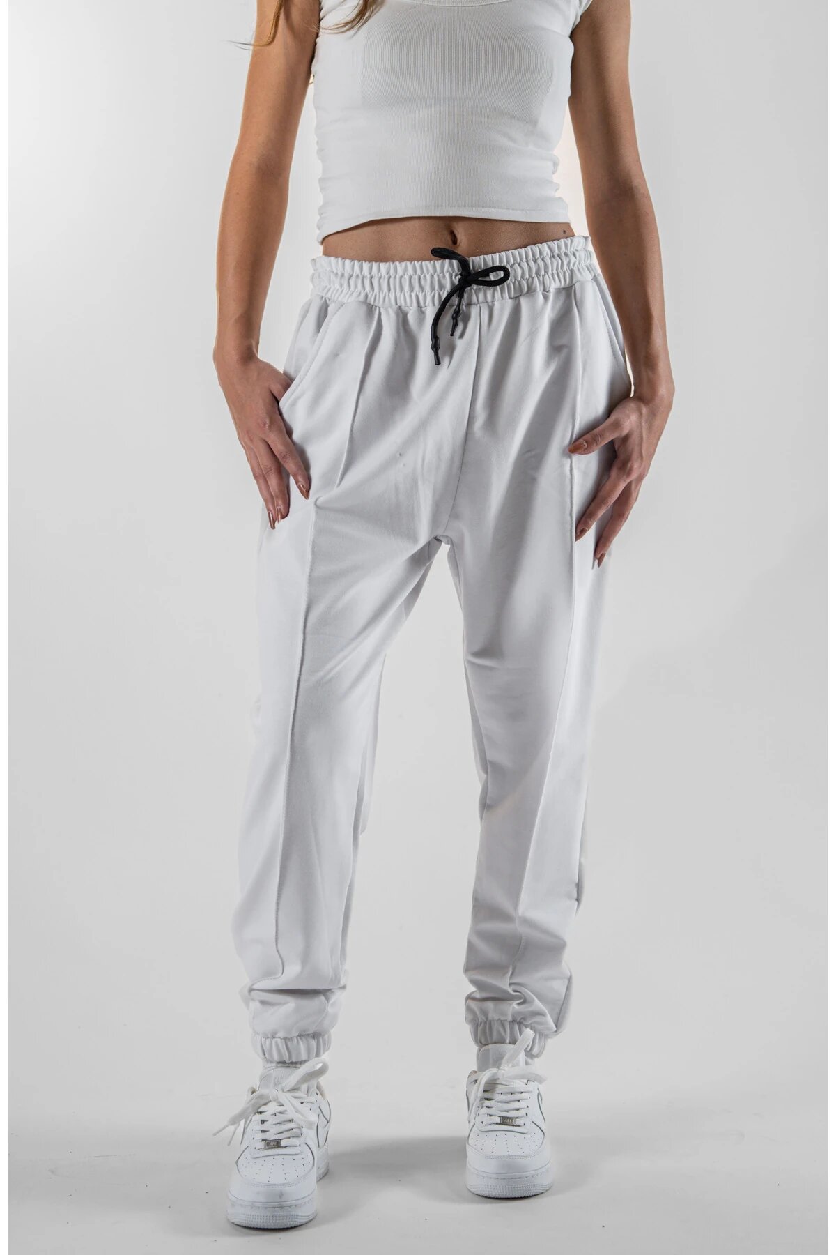 Beyaz Jogger Paçası Lastikli Pantolon - Mexico Superblue