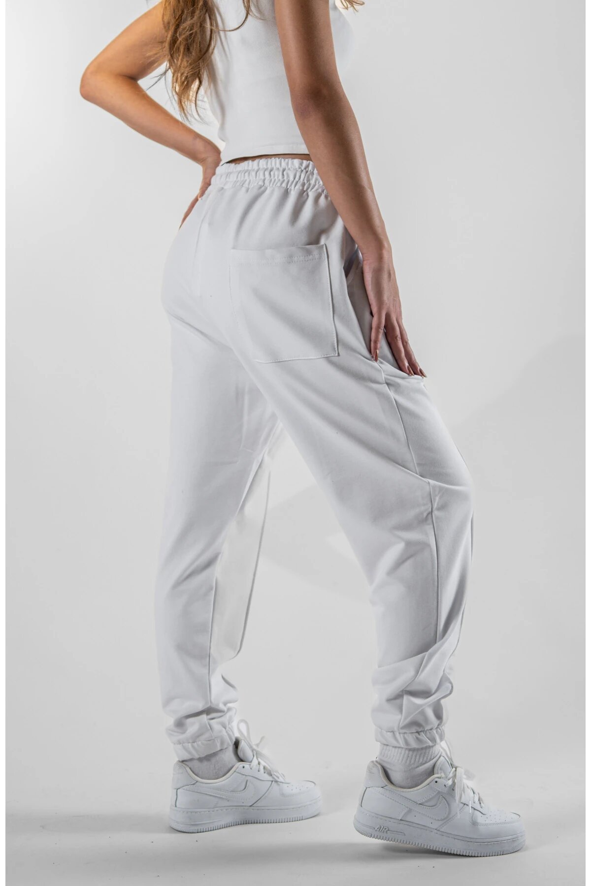 Beyaz Jogger Paçası Lastikli Pantolon - Mexico Superblue