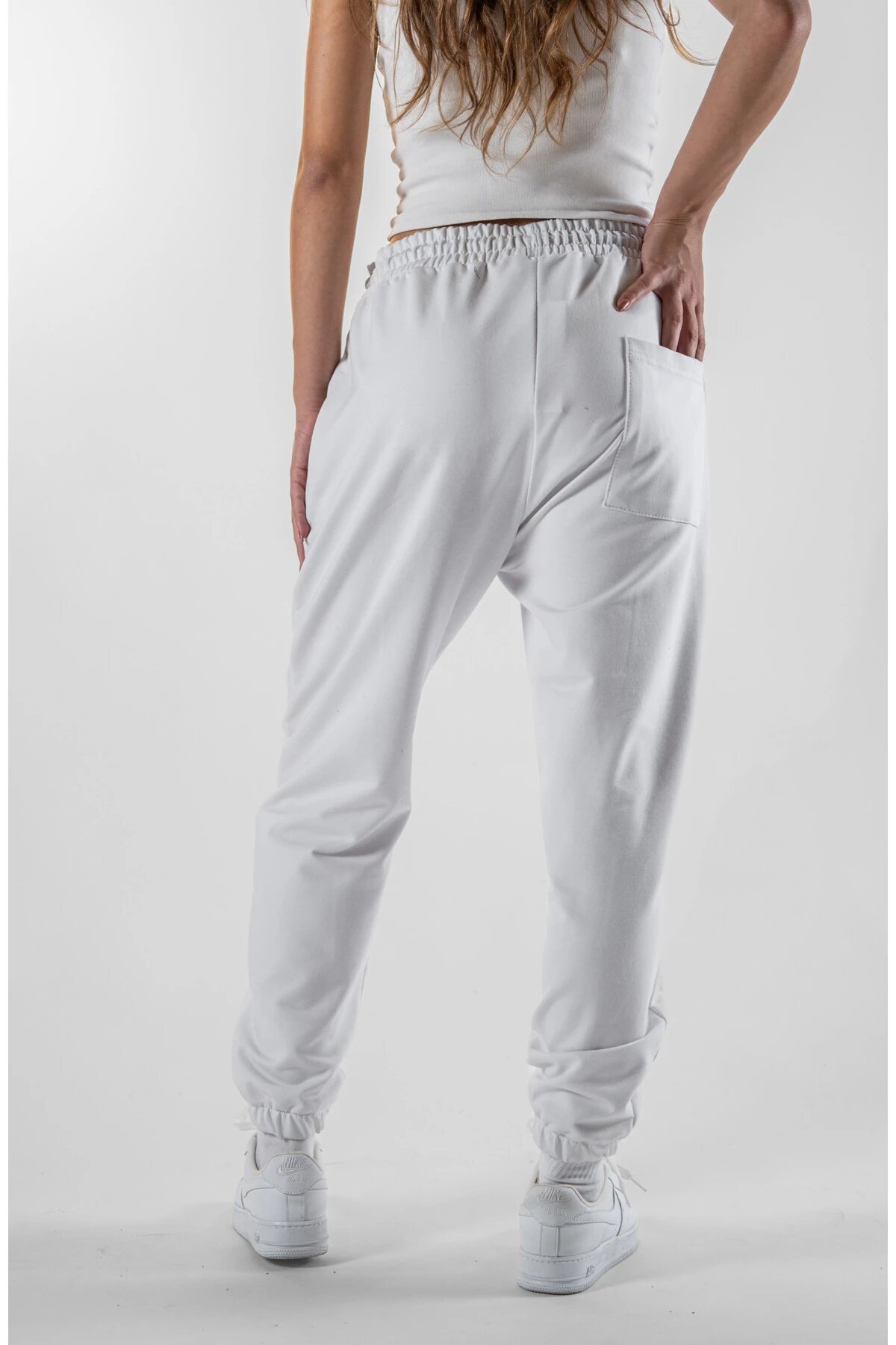 Beyaz Jogger Paçası Lastikli Pantolon - Mexico Superblue