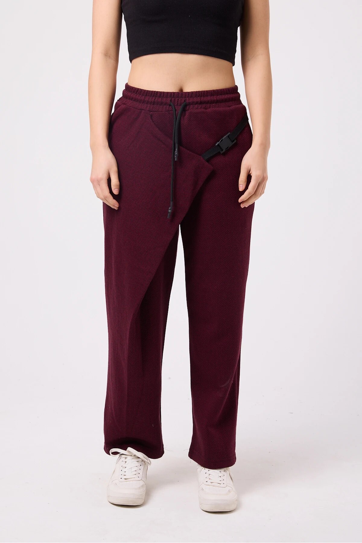 Baggy Street Style Belted Pants - Burgundy - Mexico Superblue