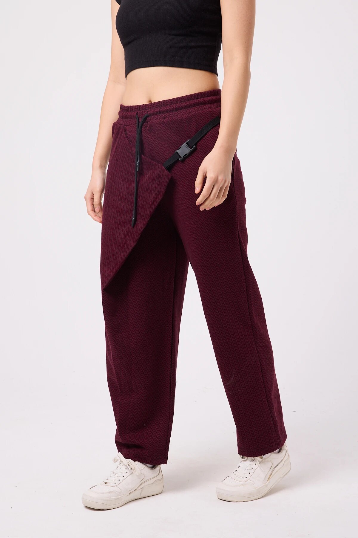 Baggy Street Style Belted Pants - Burgundy - Mexico Superblue
