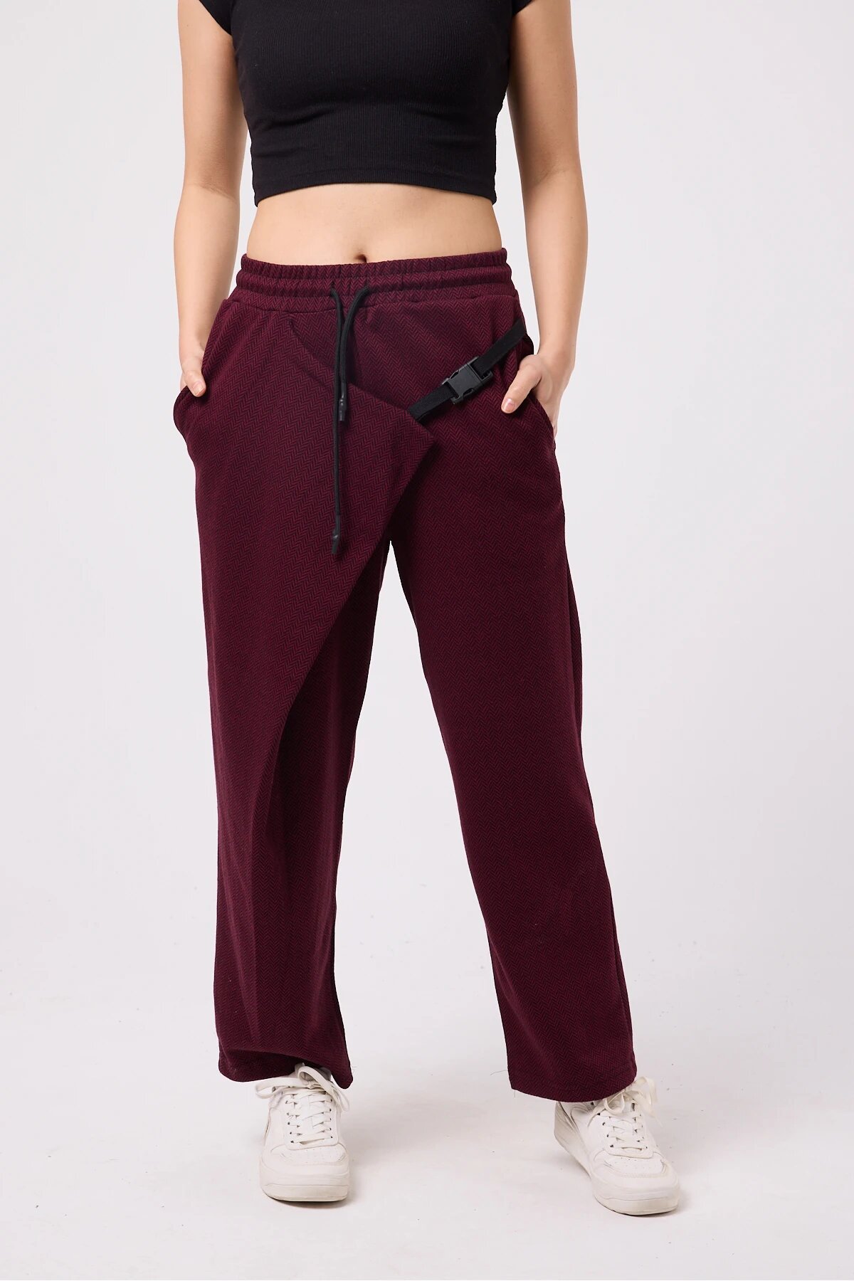 Baggy Street Style Belted Pants - Burgundy - Mexico Superblue