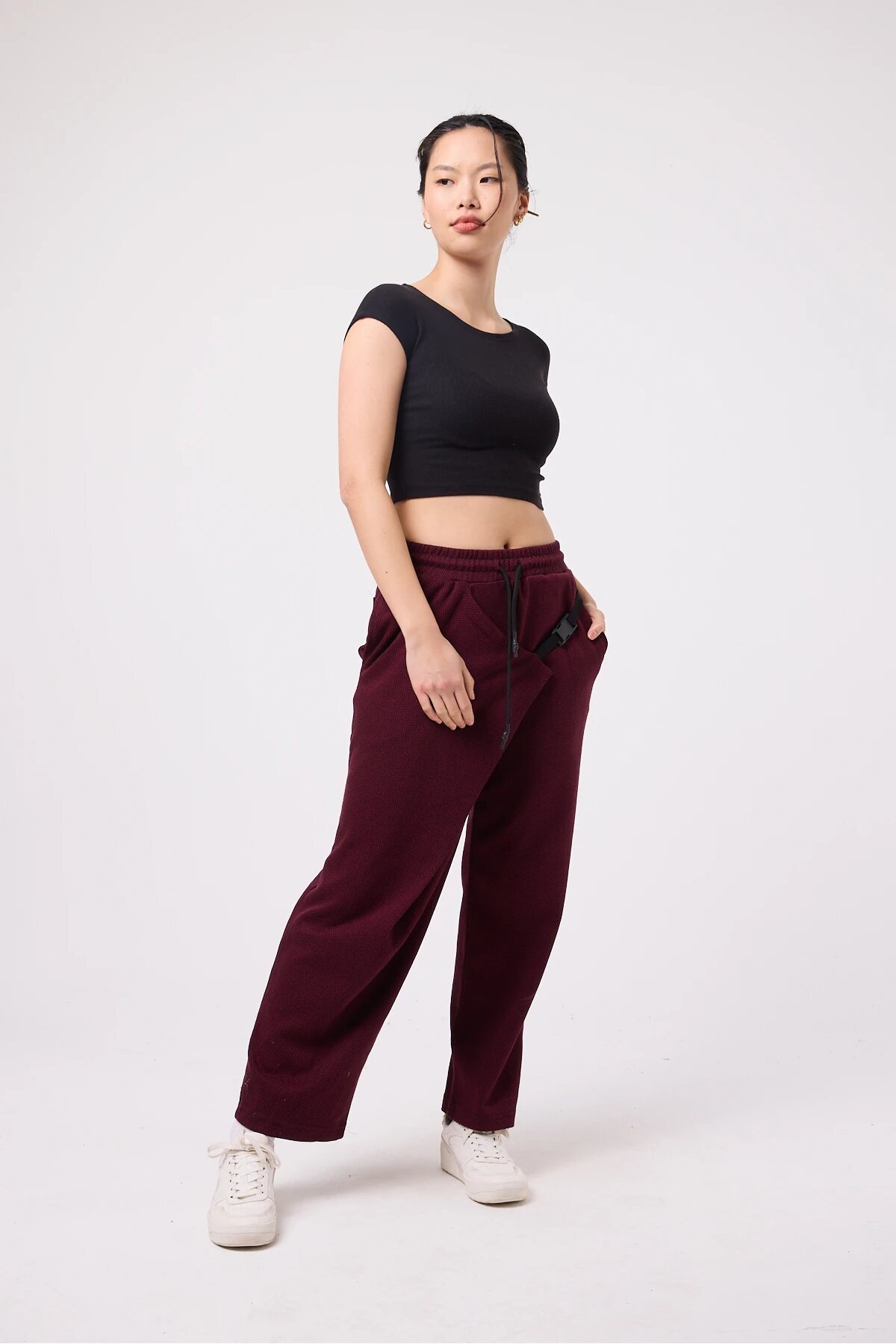 Baggy Street Style Belted Pants - Burgundy - Mexico Superblue